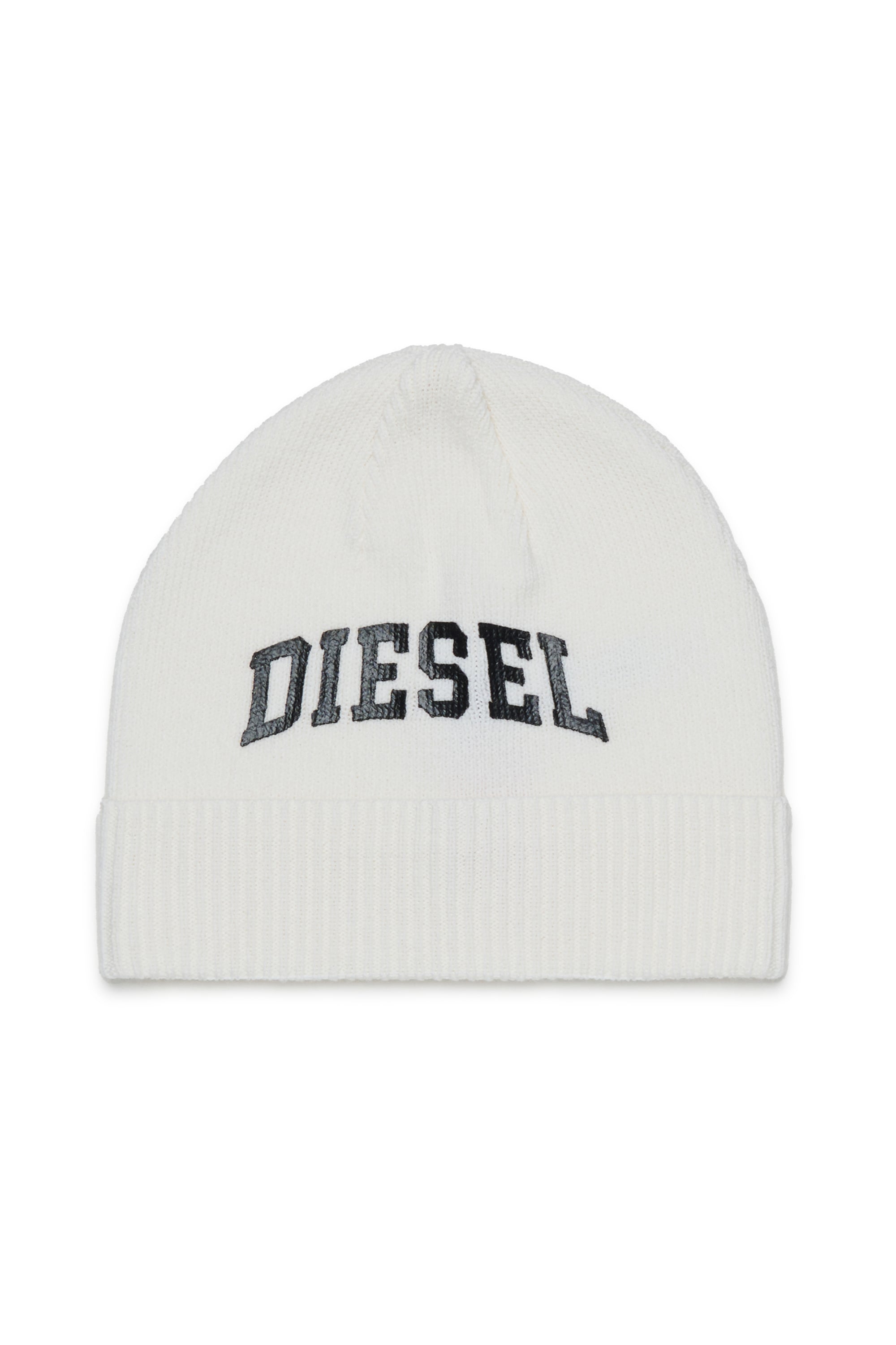 Diesel - FBAND, Unisex Beanie aus Wollmischung mit Logo in Wei&szlig; - 1