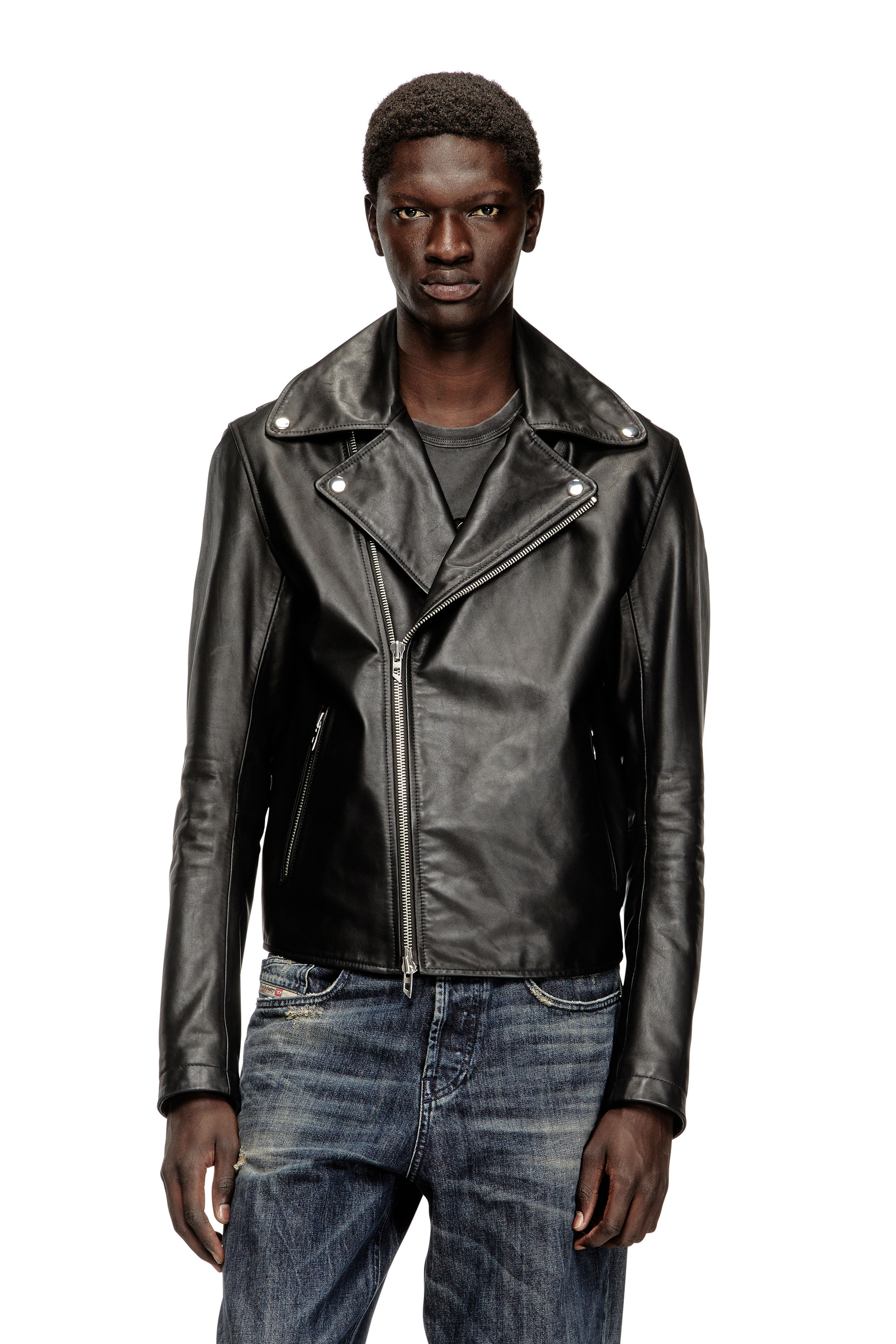 Diesel - L-EO-WRD, Herren Bikerjacke aus gewachstem Leder in Schwarz - 1