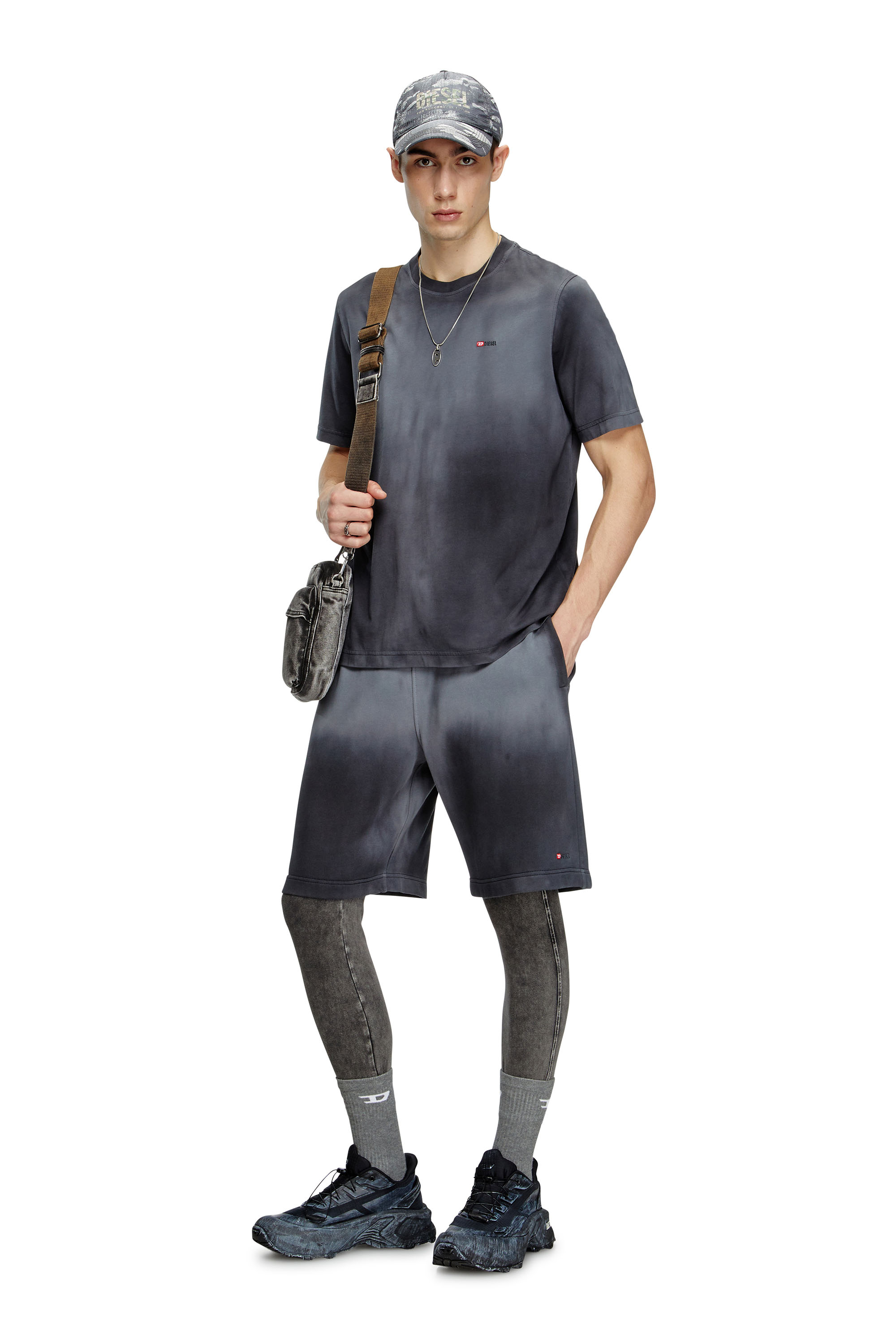 P-CROWNE-R1, Schwarz Diesel - P-CROWNE-R1, Herren Verblasste Sweatshorts mit Mikro-Logo in Schwarz - 1