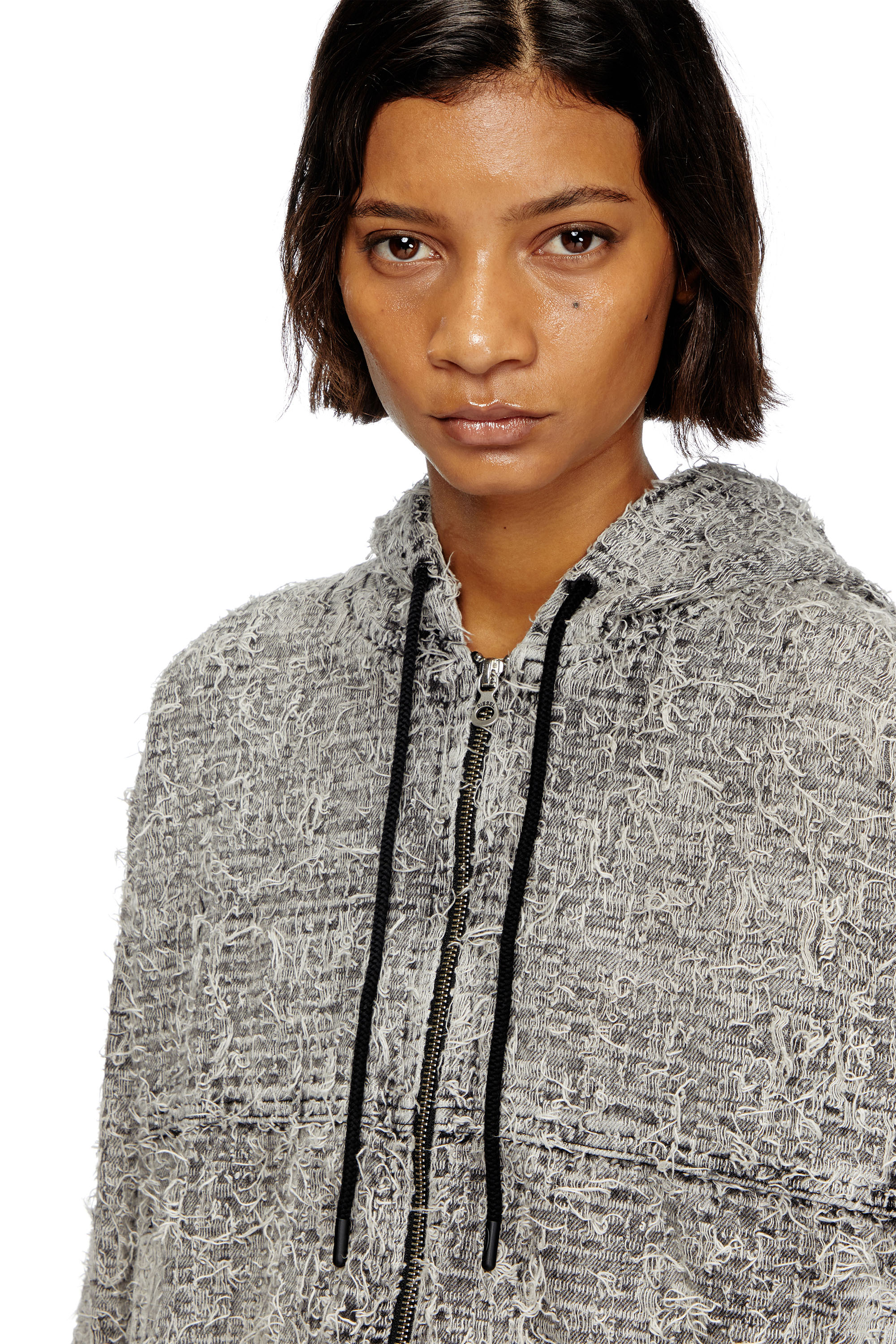 Diesel - DE-FLOW-S1, Damen Jacke mit Kapuze aus Bouclé-Denim in Grau - 5