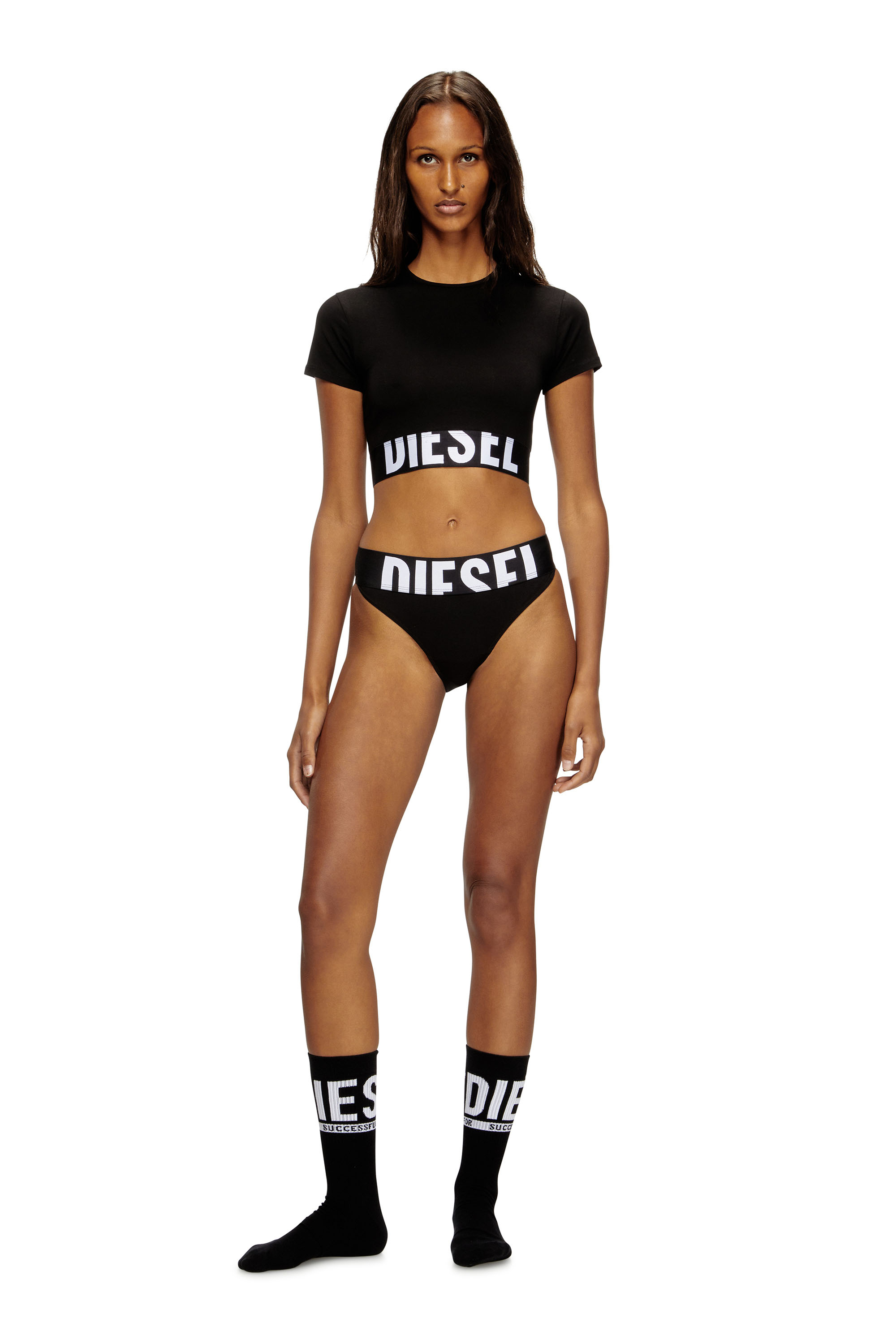 Diesel - UFTEE-SPORT-CROPPED-T-SHIRT, Damen Sportliches verkürztes Top mit Logo-Band in Schwarz - 2