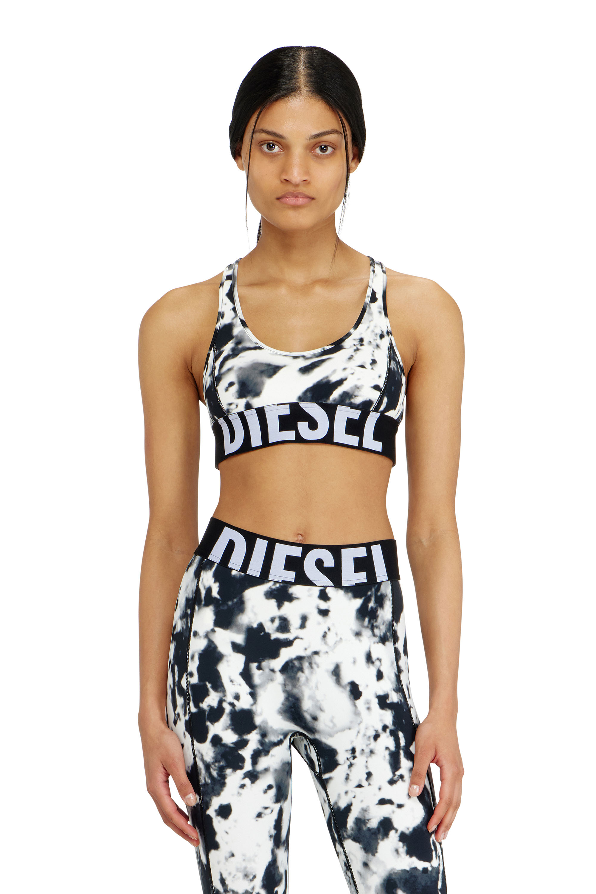 Diesel - ALLISON-D-POP, Damen Sport-BH aus bedruckter Mikrofaser in Weiss/Schwarz - 1