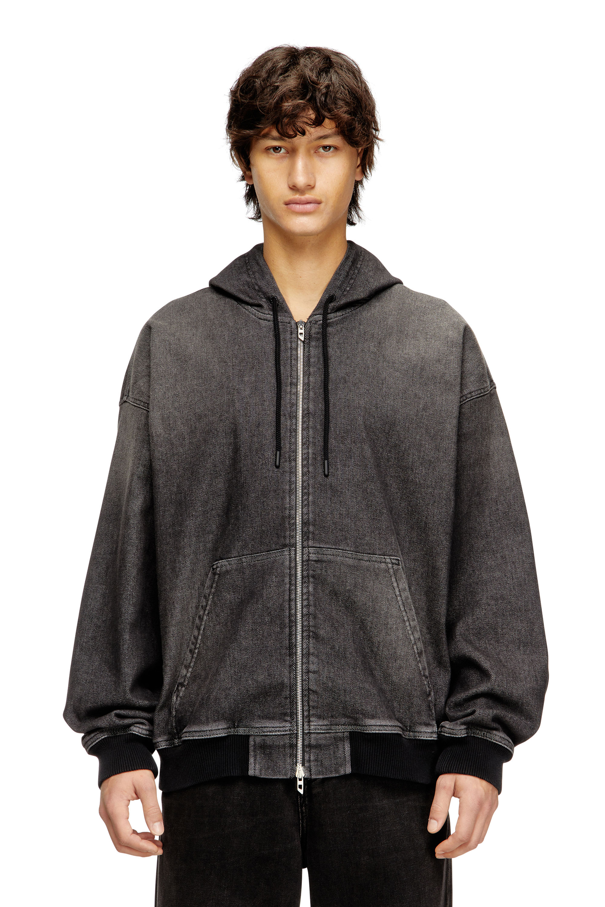 Diesel - D-GIRI-S TRACK, Unisex Reißverschluss-Hoodie aus Track Denim mit Schmutz-Effekt in Schwarz - 1