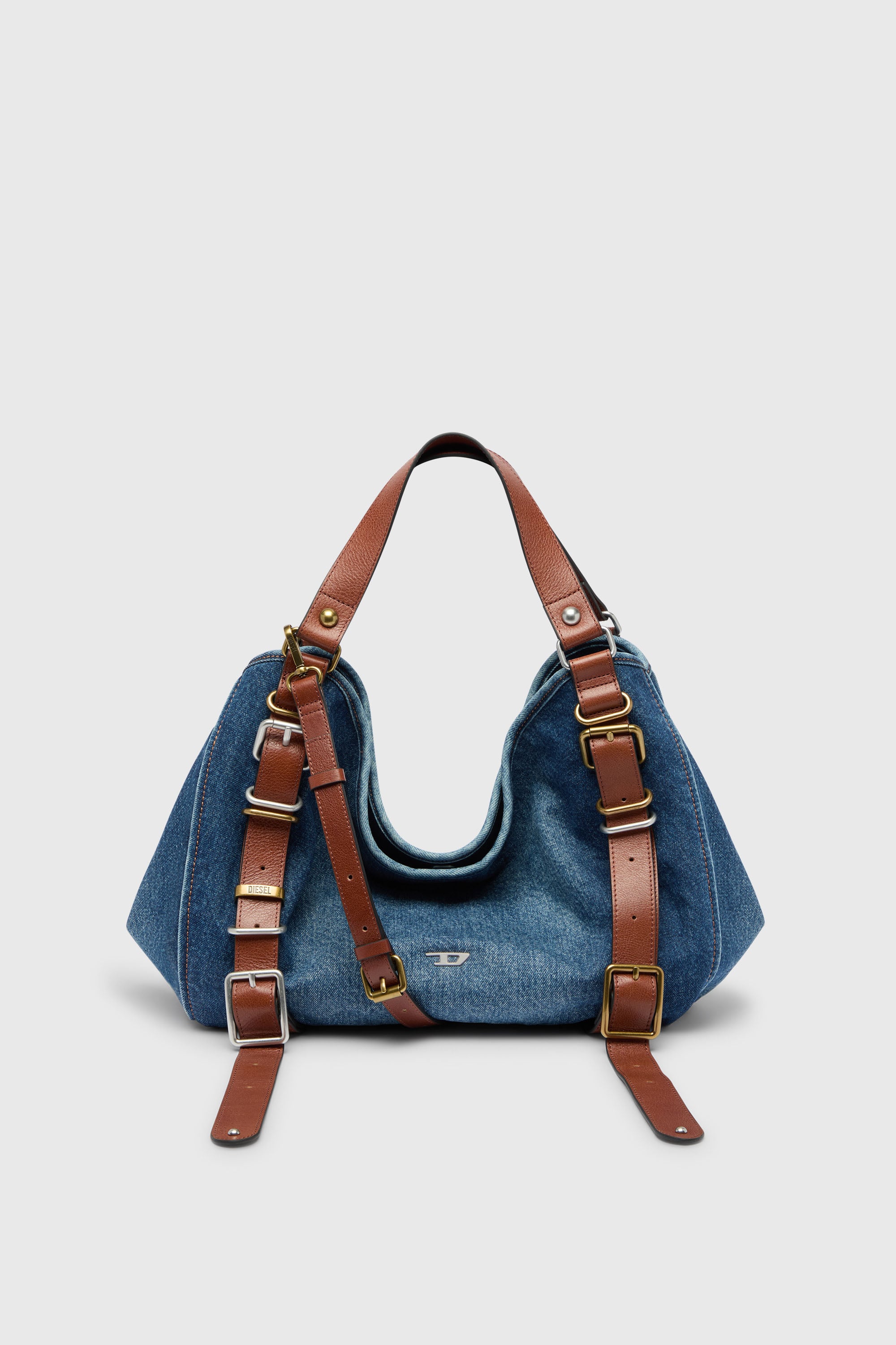 Diesel - D-ONE TOPHANDLE M, Damen D-One-Medium Top-Handle-Tasche aus Denim und Leder in Blau - 1