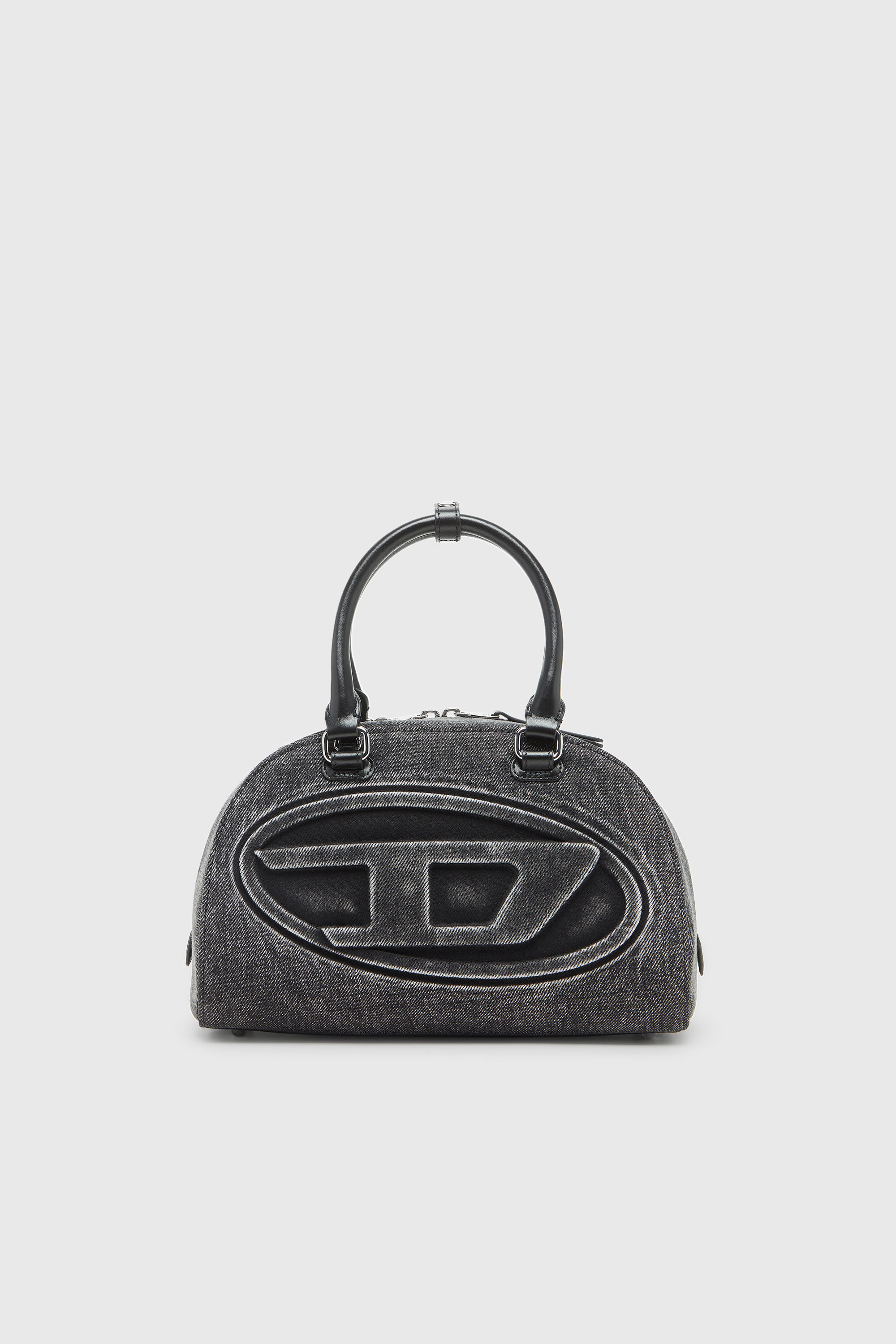 Diesel - 1DR DOME TOP HANDLE, Damen 1DR Dome-Bowlingtasche aus gewaschenem Denim in Grau - 1