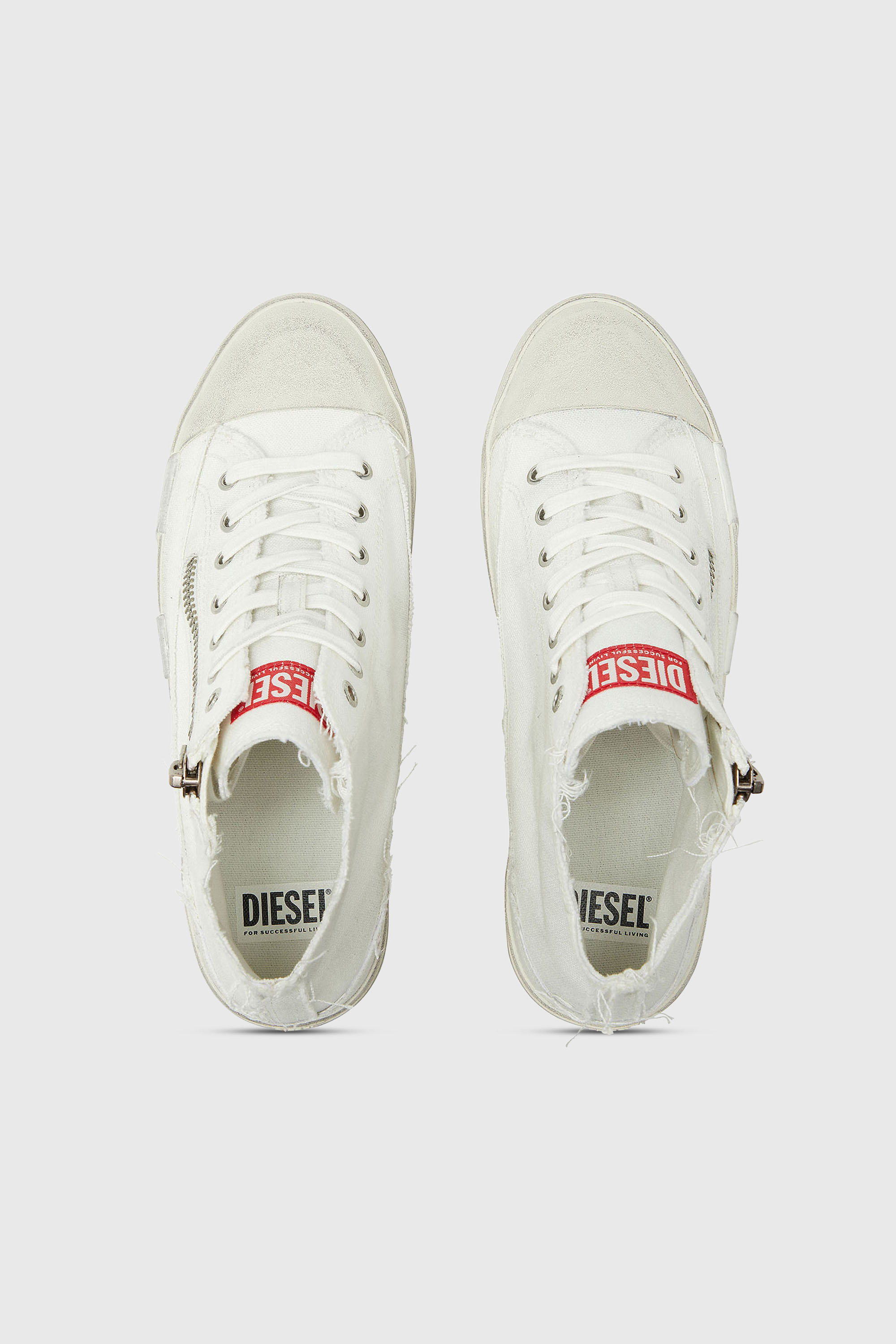 Diesel - S-D-VERSE ZIP MID II, Herren S-D-Verse - Sneakers aus ausgefranstem Canvas mit D Logo in Wei&szlig; - 4