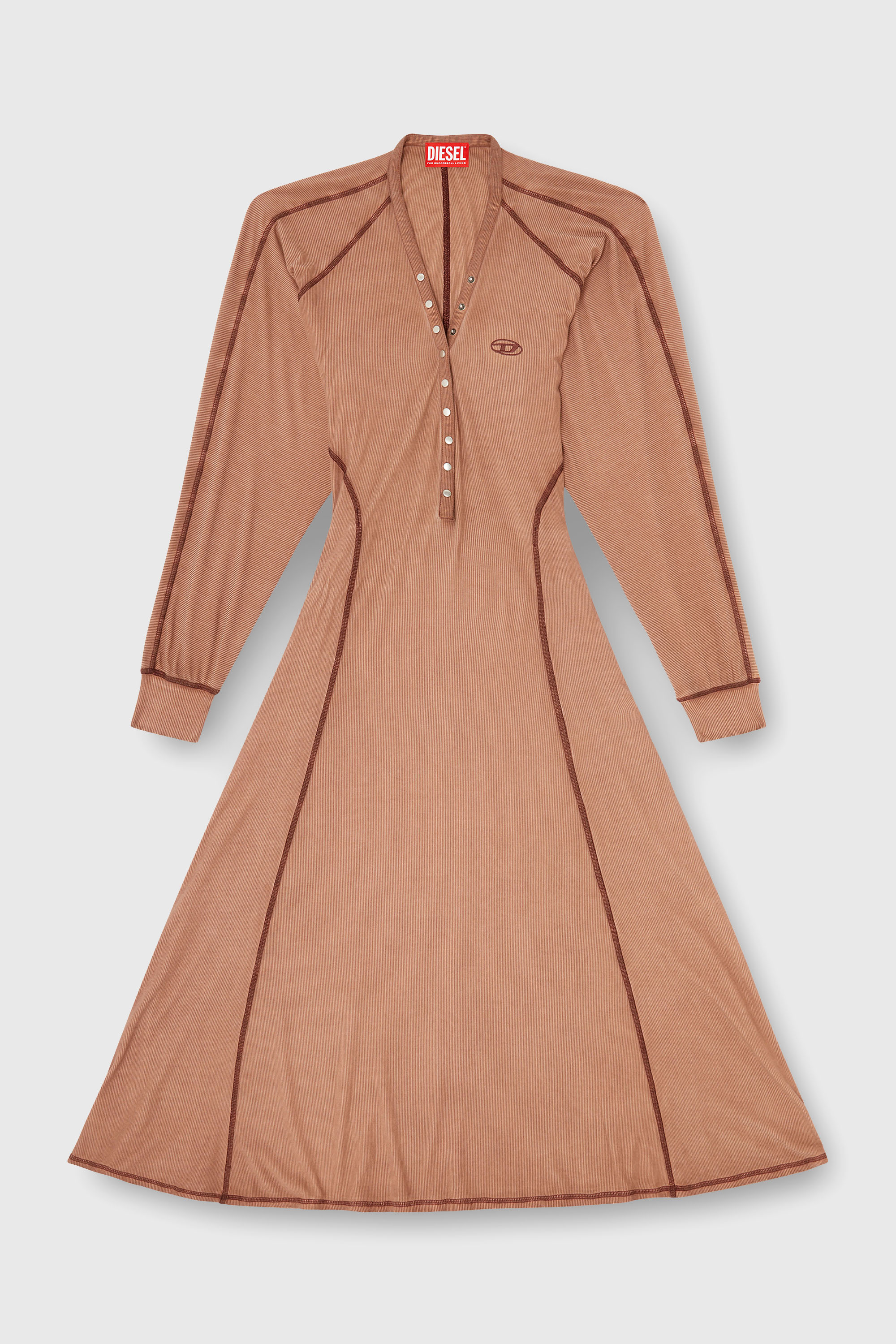 Diesel - D-ISERINA, Damen Midi-Kleid aus geripptem Jersey mit Fledermaus&auml;rmeln in Hellbraun - 1