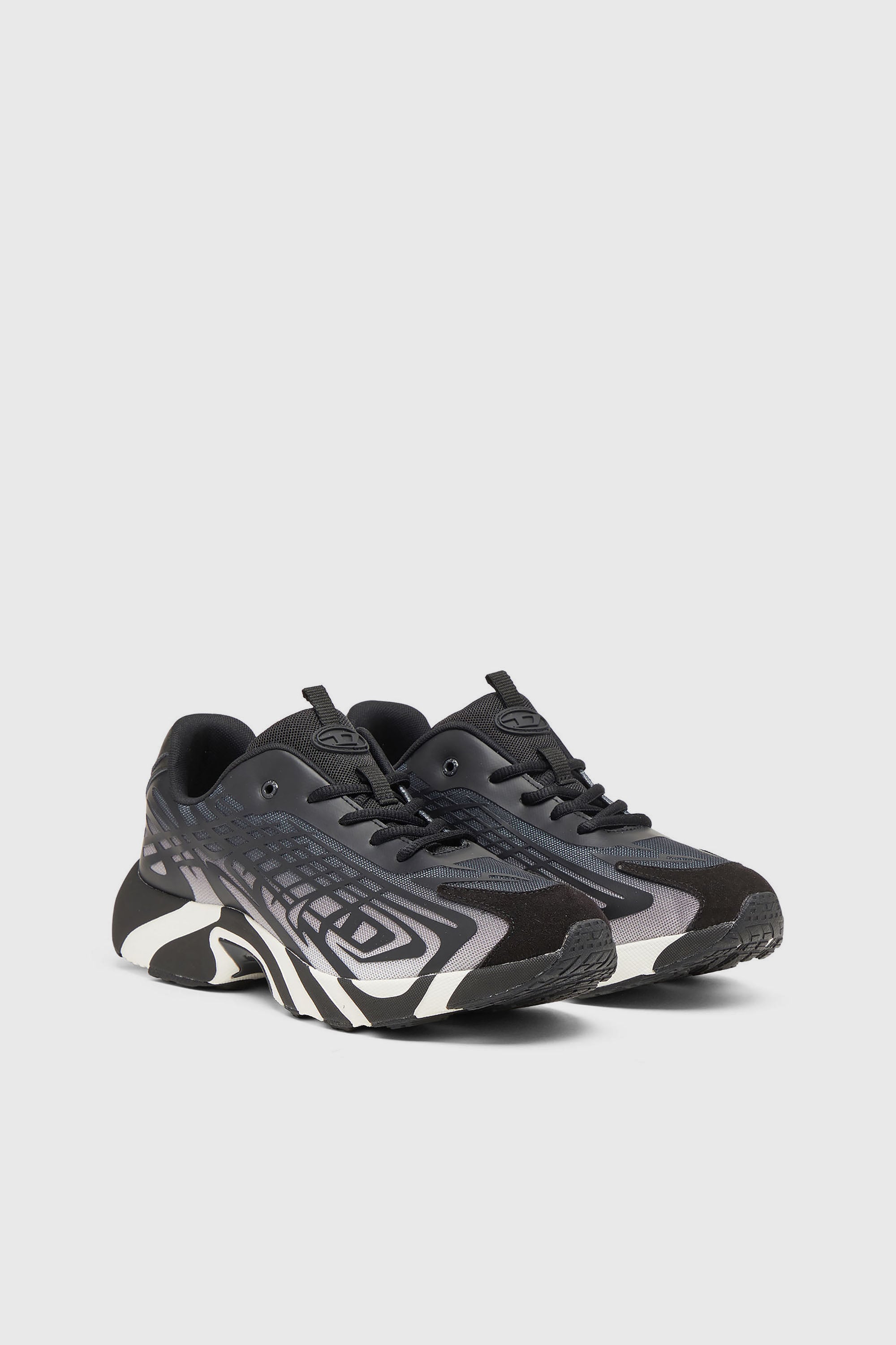 Diesel - S-D-VIT'S 500 LOW, Herren D-Vit-Sneaker aus gestreiftem D&eacute;grad&eacute;-Mesh in Schwarz/Wei&szlig; - 2