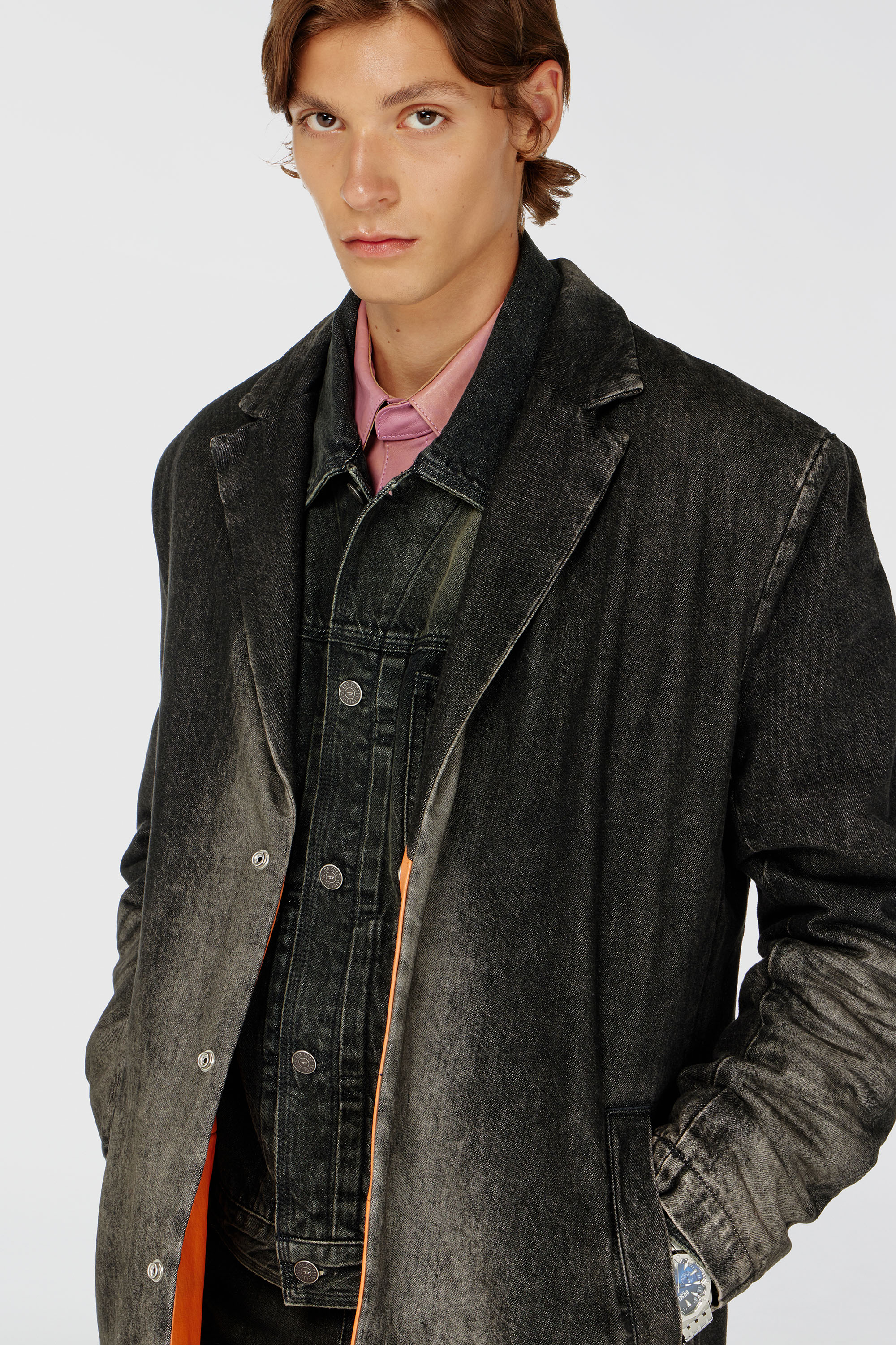 Diesel - D-IANCH-FSJ, Unisex's Long coat in dirty-effect denim in Black/Dark grey - 5