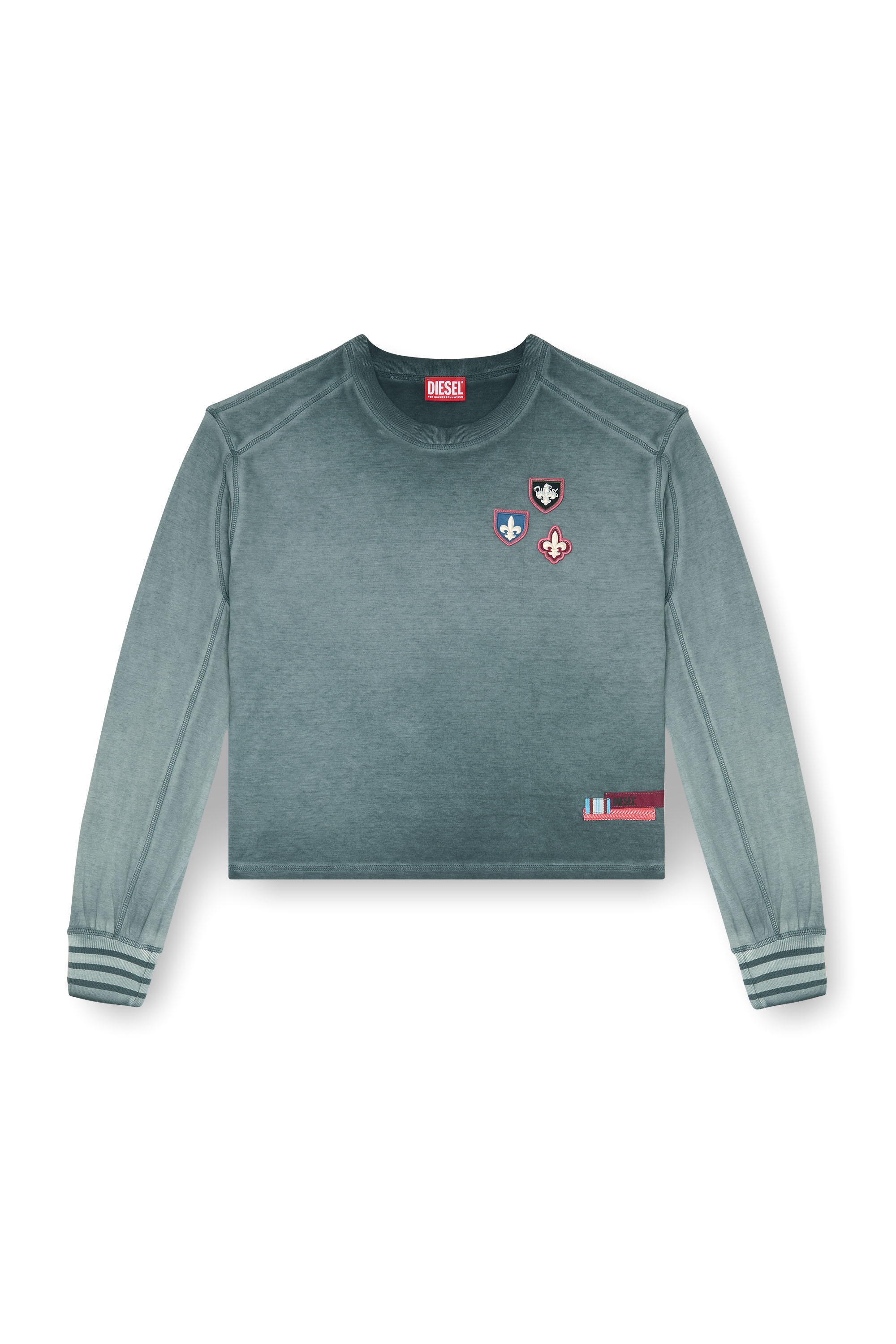 Diesel - T-BAWYE-LS, Damen T-Shirt mit Patches und Mikrowaffel-Eins&auml;tzen in null - 3