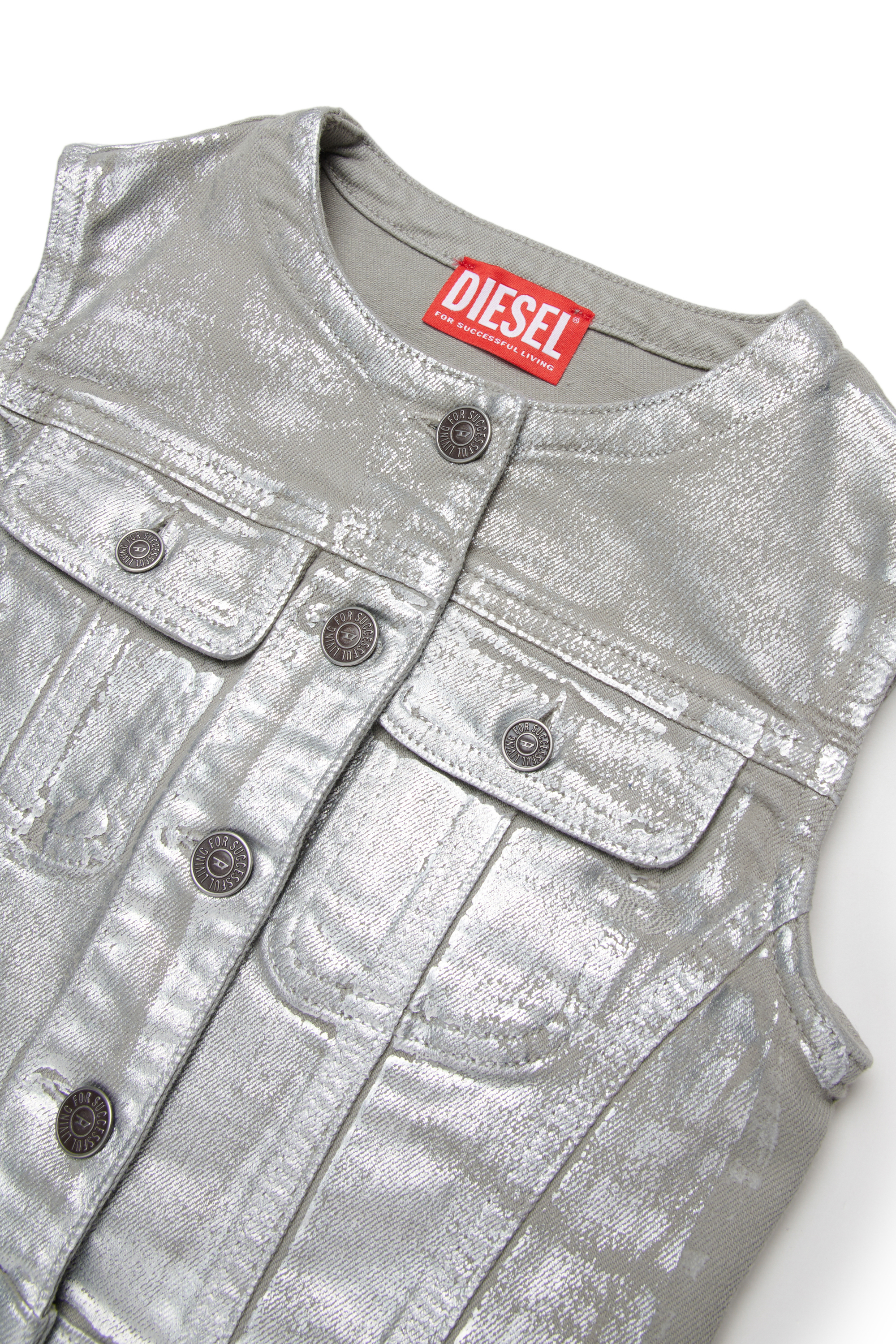 Diesel - JSLIMMY-SM-SP-J, Damen Jeansweste mit Metallic-Effekt in Silber - 3