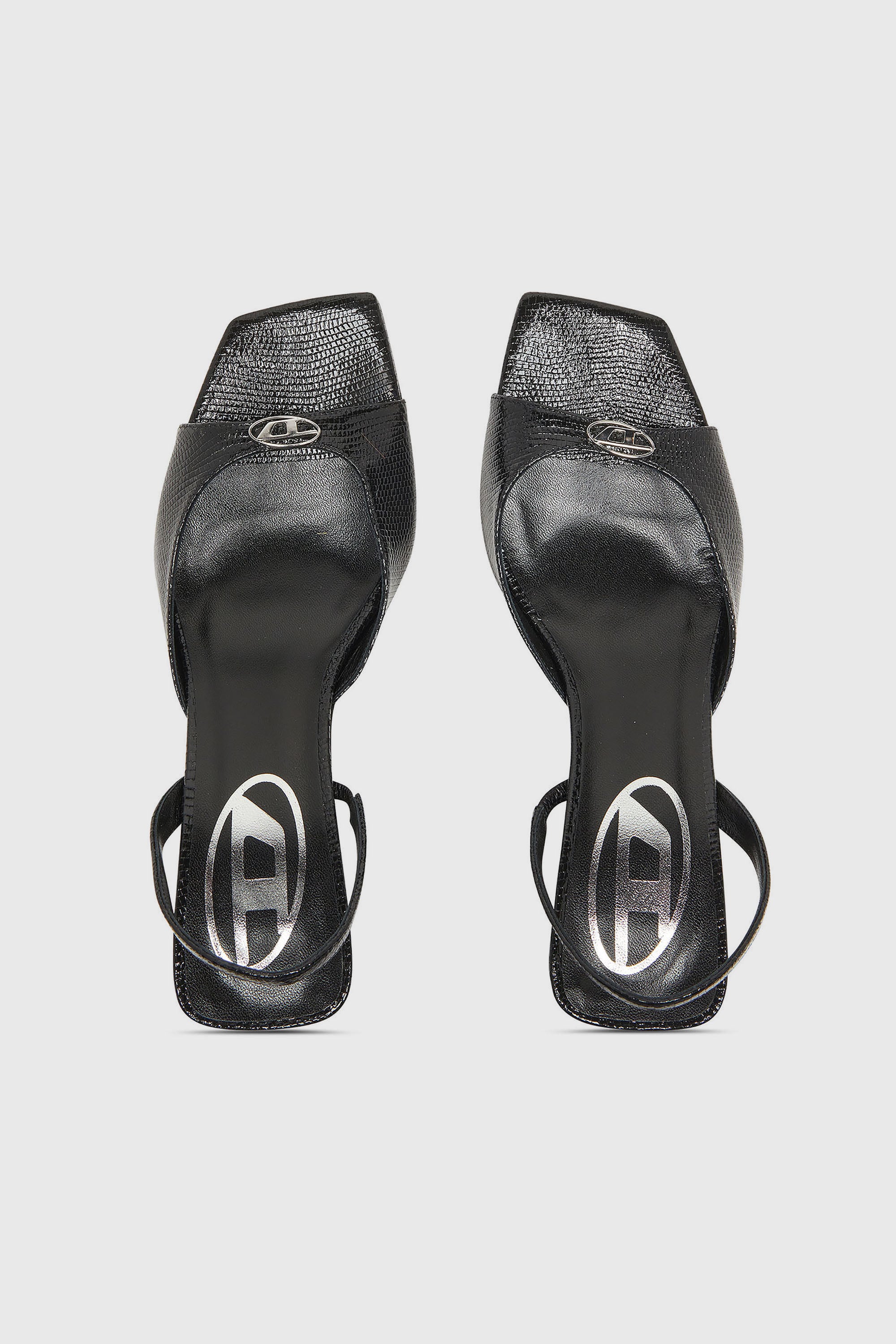 Diesel - D-AMBER 75 SANDAL, Woman's D-Amber-Slingback sandals in lizard-effect leather in Black - 4