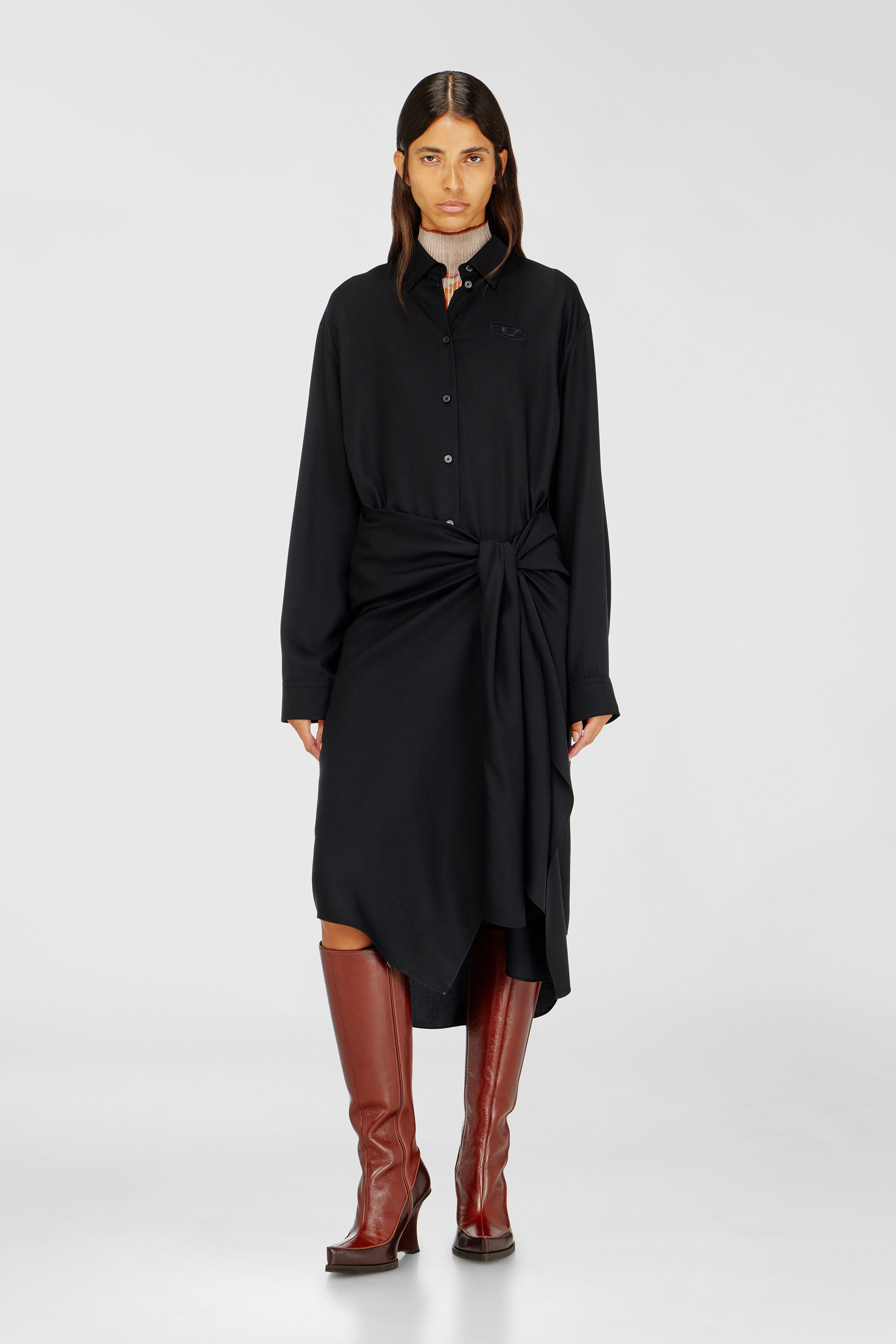 Diesel - D-ILETTA-S1, Damen Midikleid mit verdrehtem Detail in Schwarz - 1