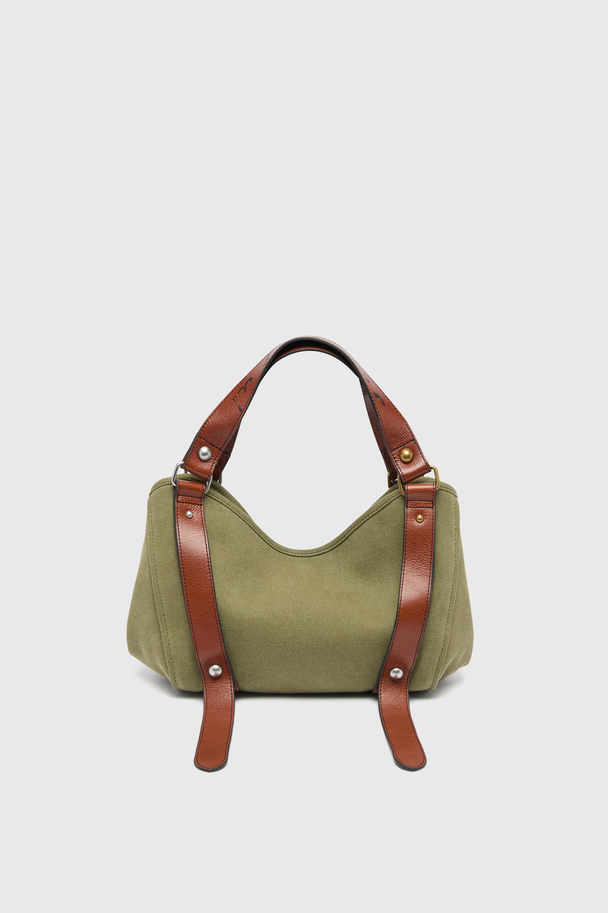 Diesel - D-ONE TOPHANDLE S, Damen D-One-Small Top-Handle-Tasche aus Canvas mit Lederbesatz in Gr&uuml;n - 4