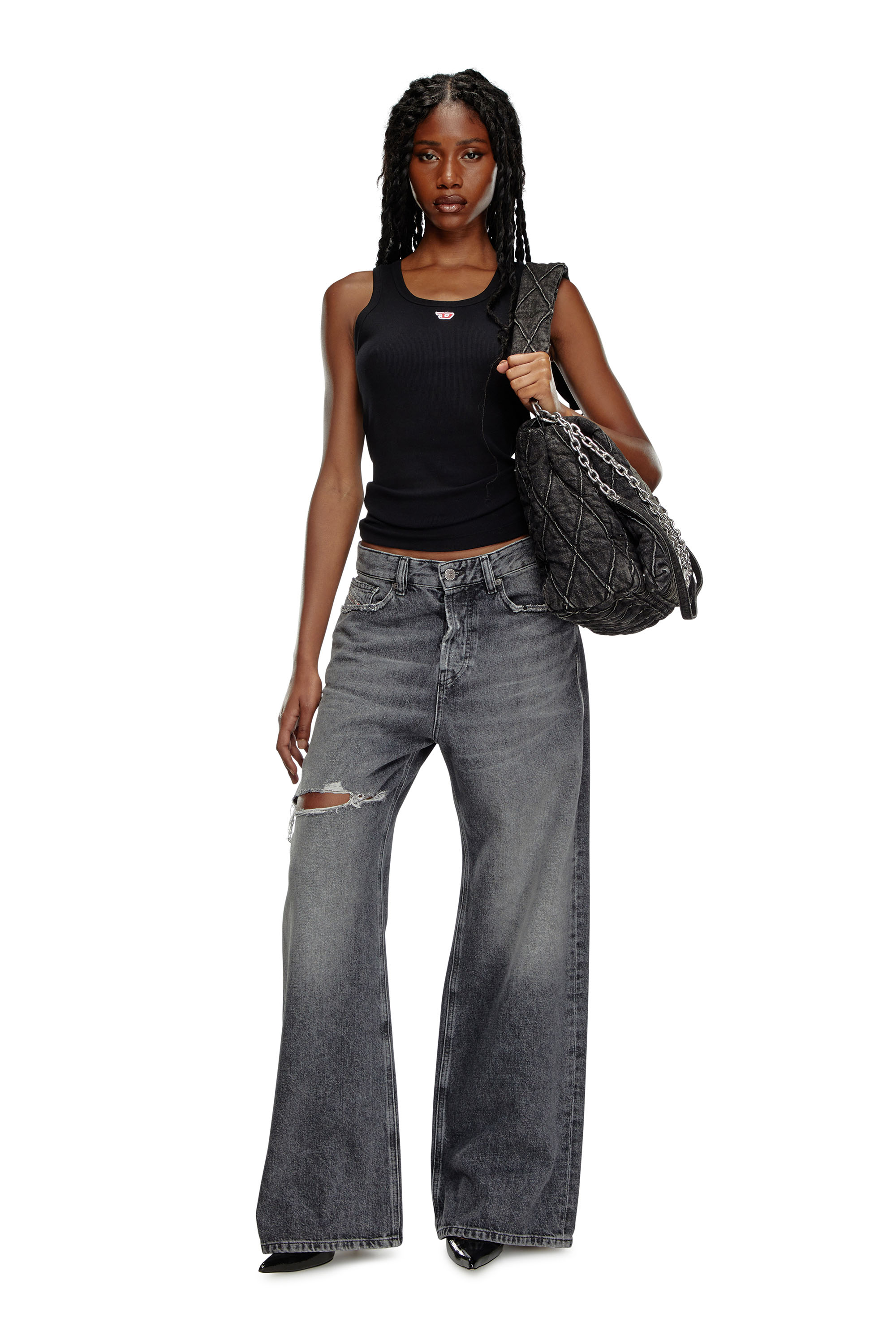 Diesel - T-ANKY-D, Damen Tanktop mit gesticktem D-Logo-Patch in Schwarz - 1