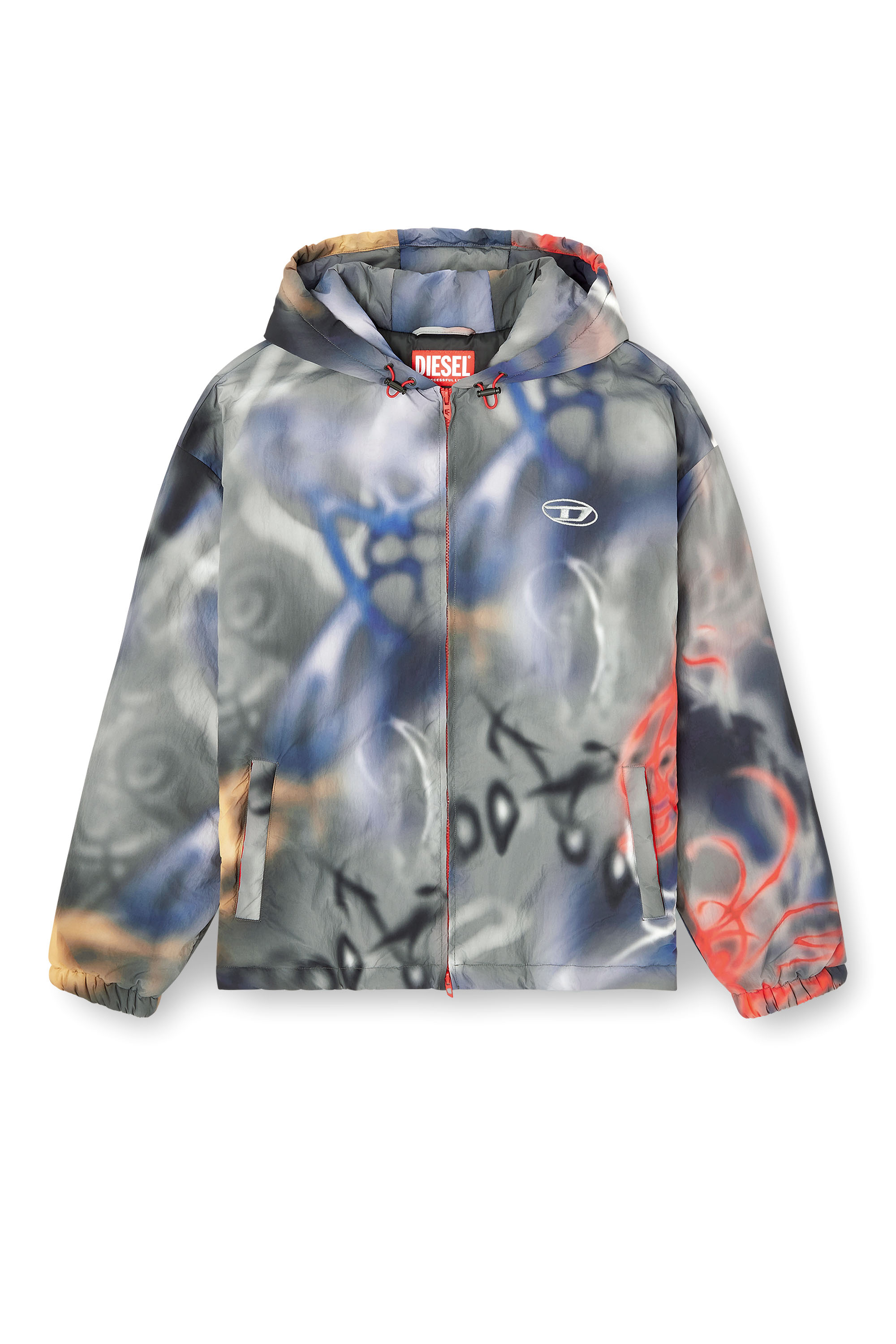 Diesel - J-MIRR, Herren Padded windbreaker with graffiti print in Blau/Grau - 3