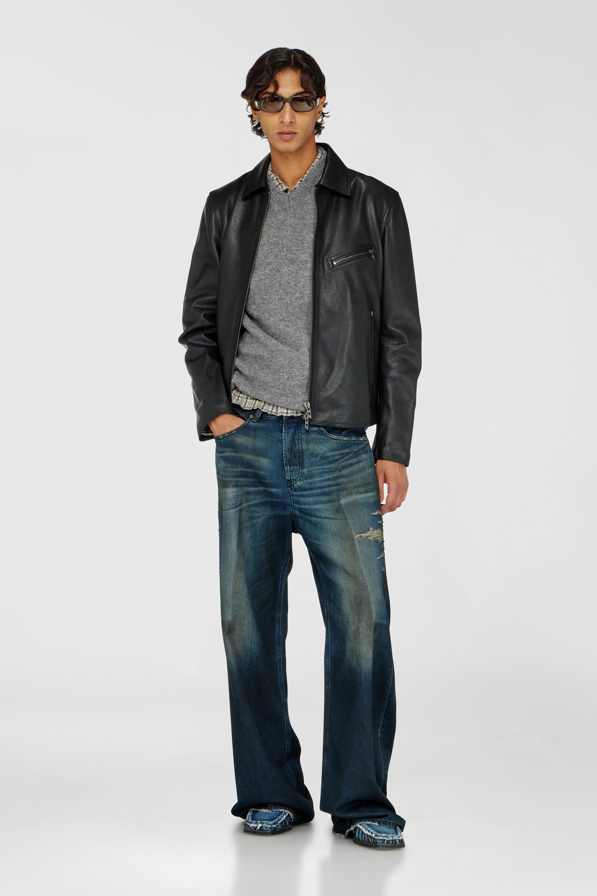 Diesel - L-KORN-A, Herren Jacke aus Leder mit Oval D-Pr&auml;gung in Schwarz - 1