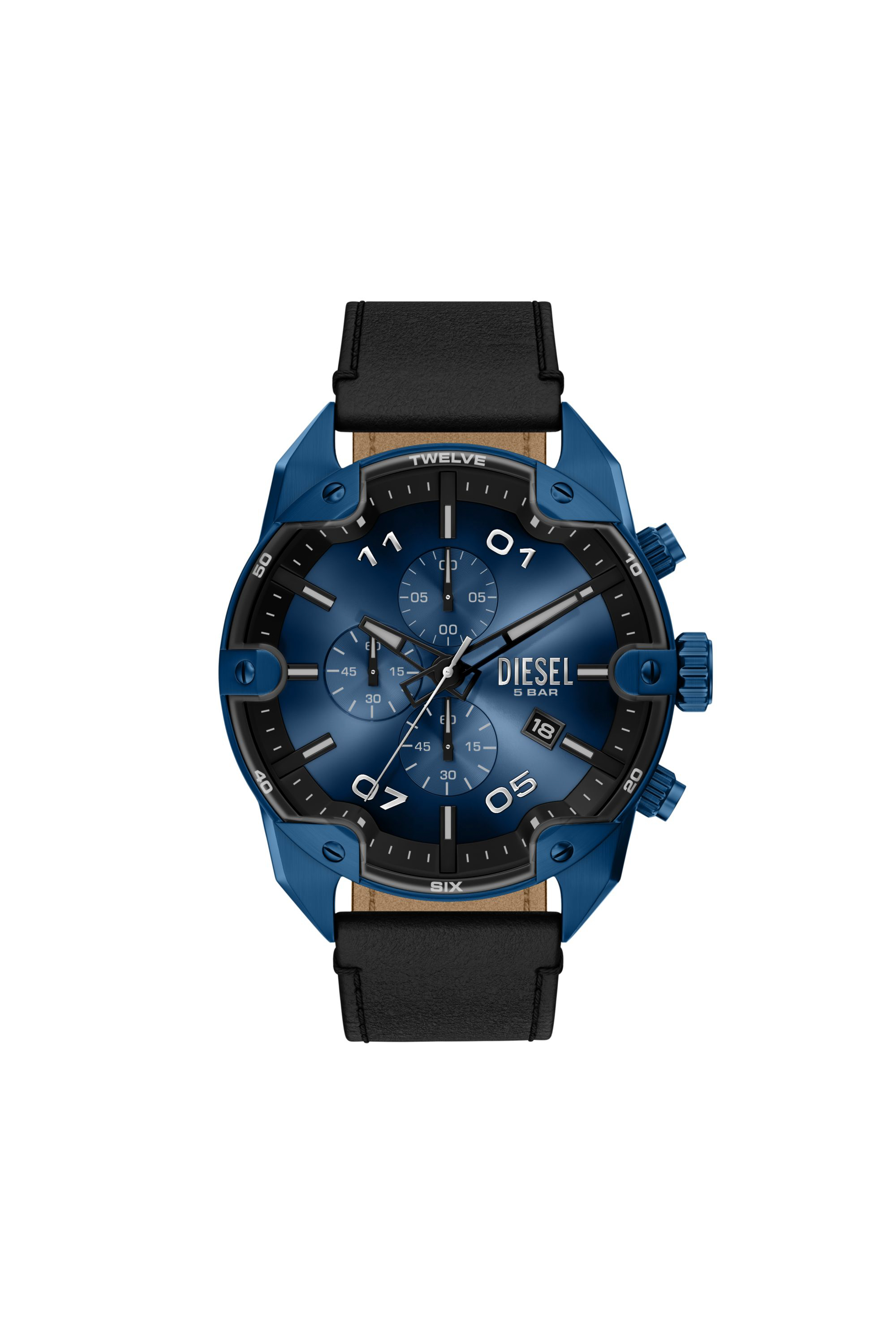 Diesel - DZ4703 WATCH, Herren Armbanduhr Spiked aus schwarzem Leder in Schwarz/Blau - 1