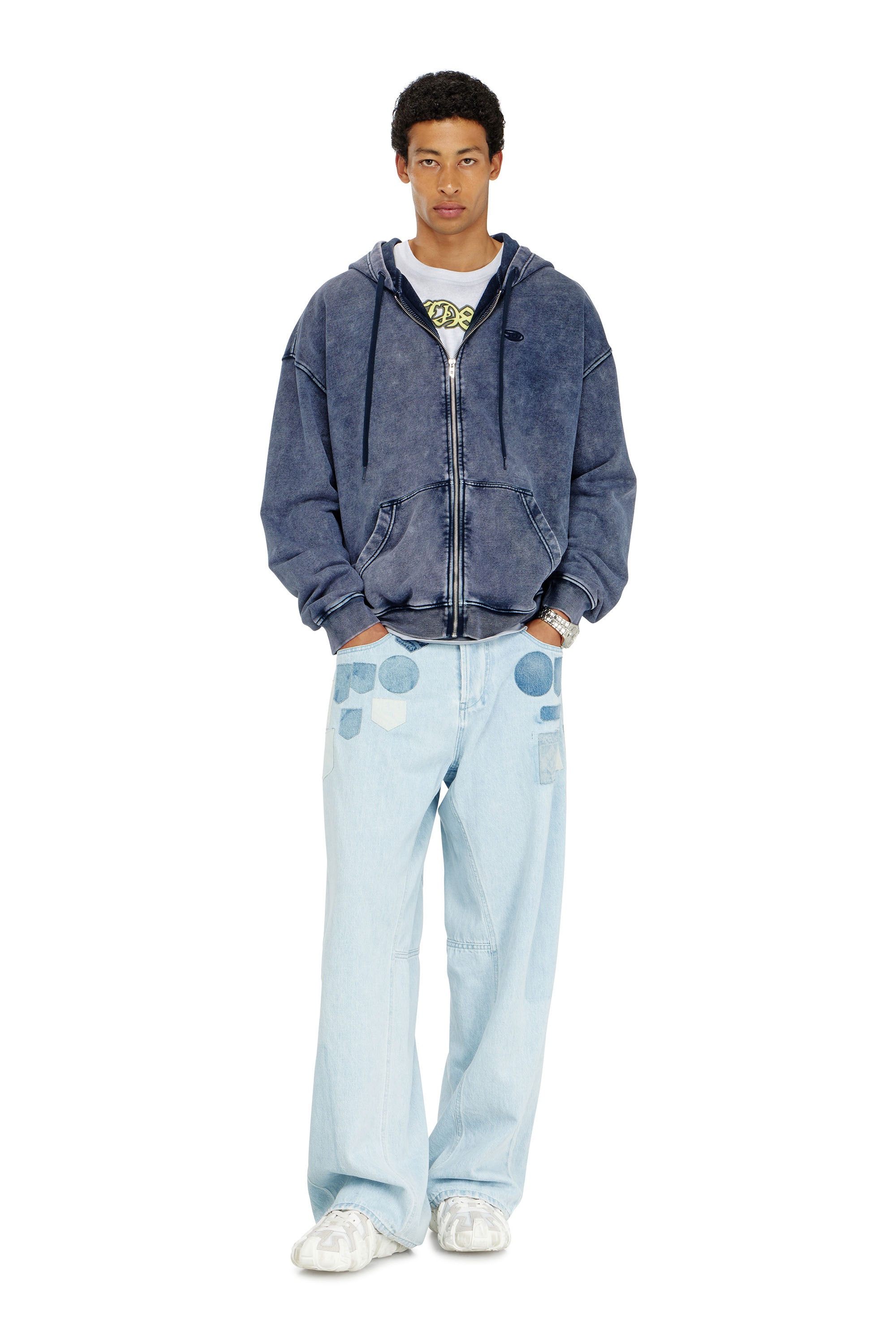 Diesel - S-BOXT-HOOD-ZIP-DEN, Herren Rei&szlig;verschluss-Hoodie aus behandeltem Baumwollfleece in Blau - 1