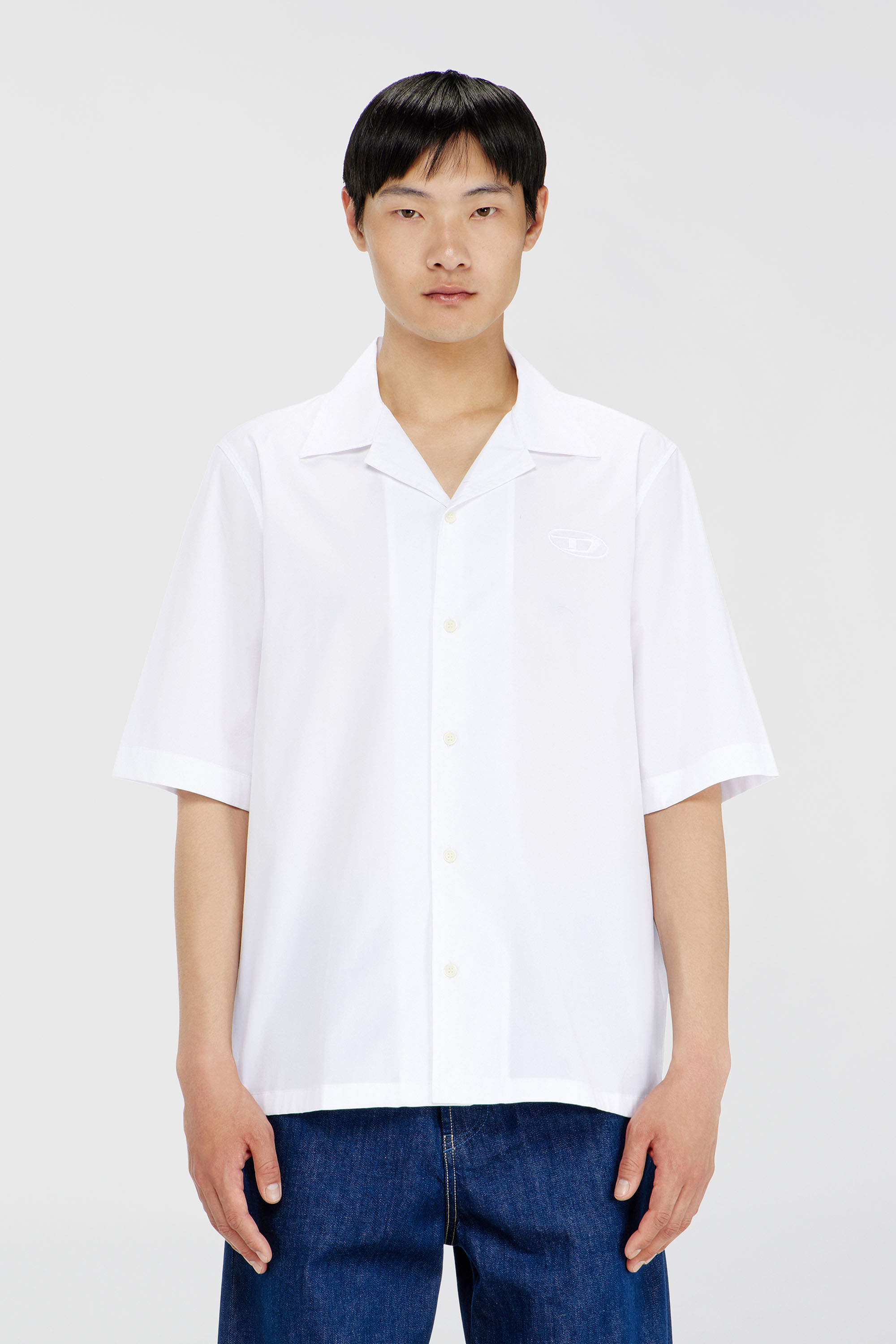 Diesel - S-MAC-GSBH, Herren Stretch-Popeline-Hemd mit Oval-D-Stickerei in Wei&szlig; - 1