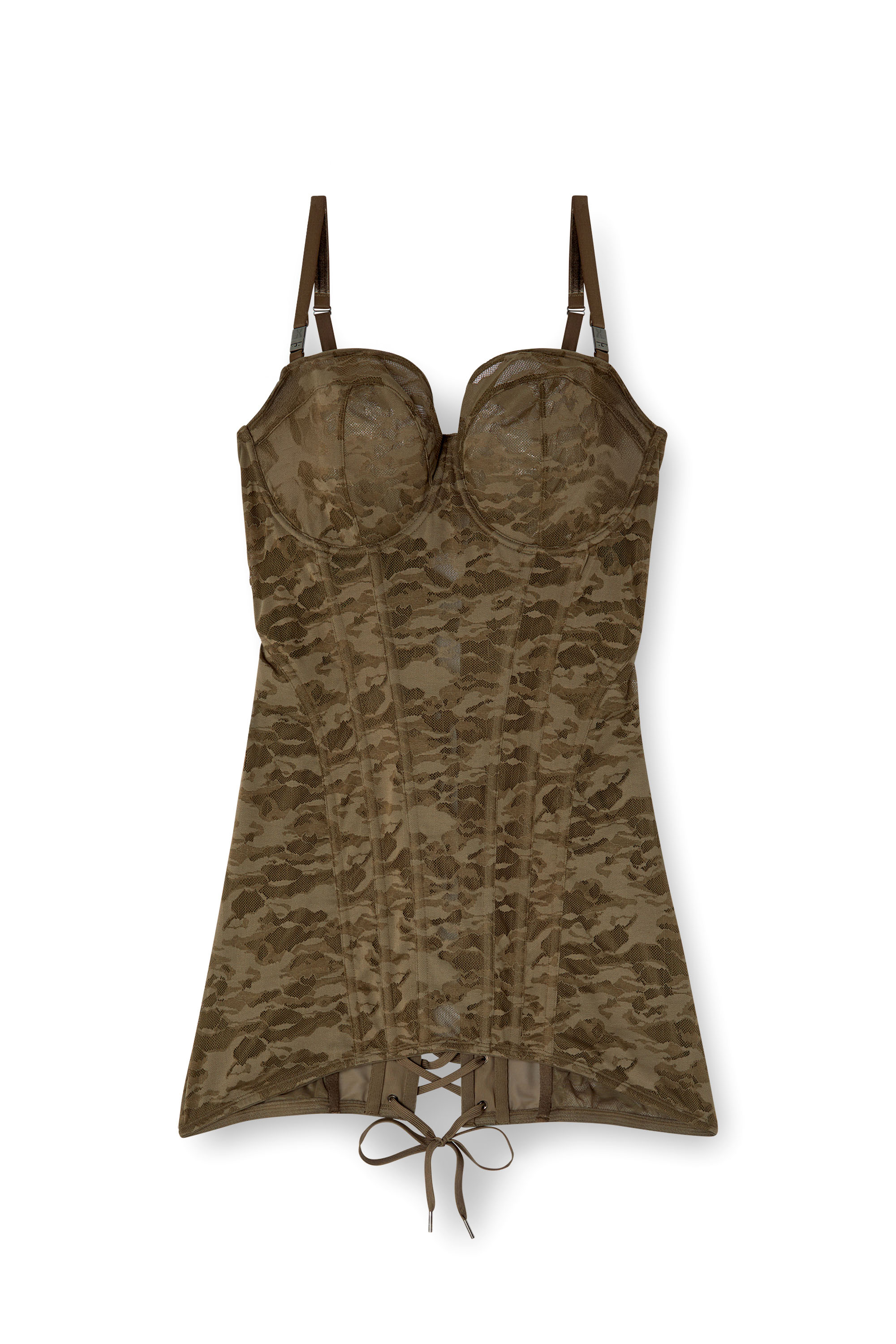 Diesel - C-CAMO-LACE-CORSET-SLIP, Damen Kurzes Korsettkleid aus Camouflage-Spitze in Braun - 4