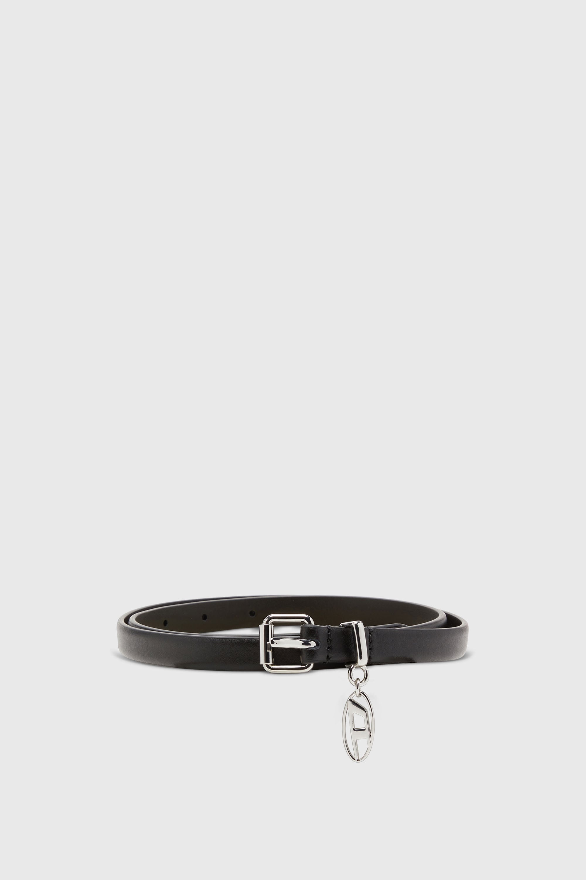 Diesel - B-CHARM-OVAL D, Damen 1.5 cm schmaler Lederg&uuml;rtel mit ovalem D-Anh&auml;nger in Schwarz - 1