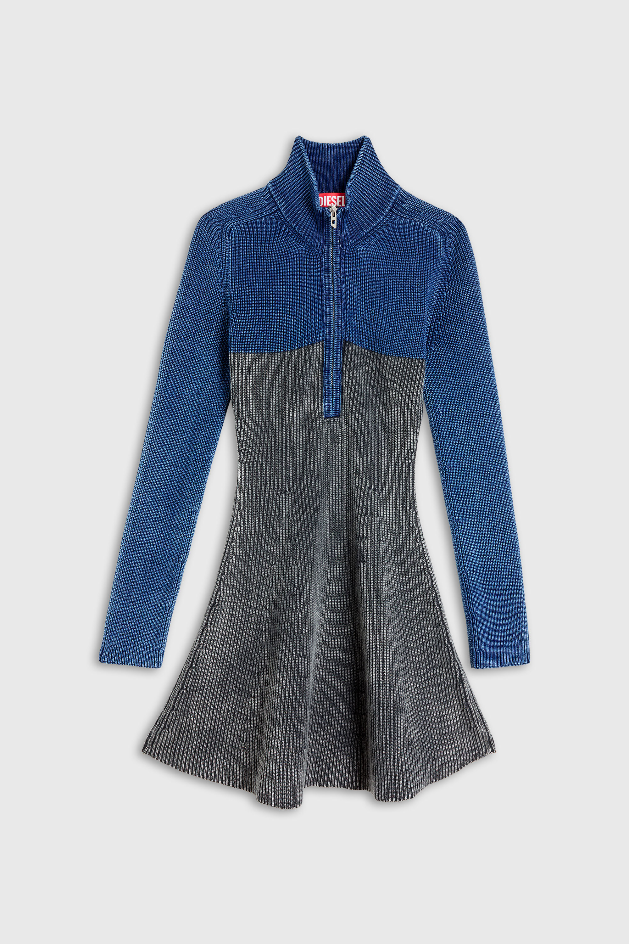 Diesel - M-HERMOSA, Damen Rippstrick-Minikleid mit zweifarbigem Denim-Effekt in Blau/Schwarz - 1