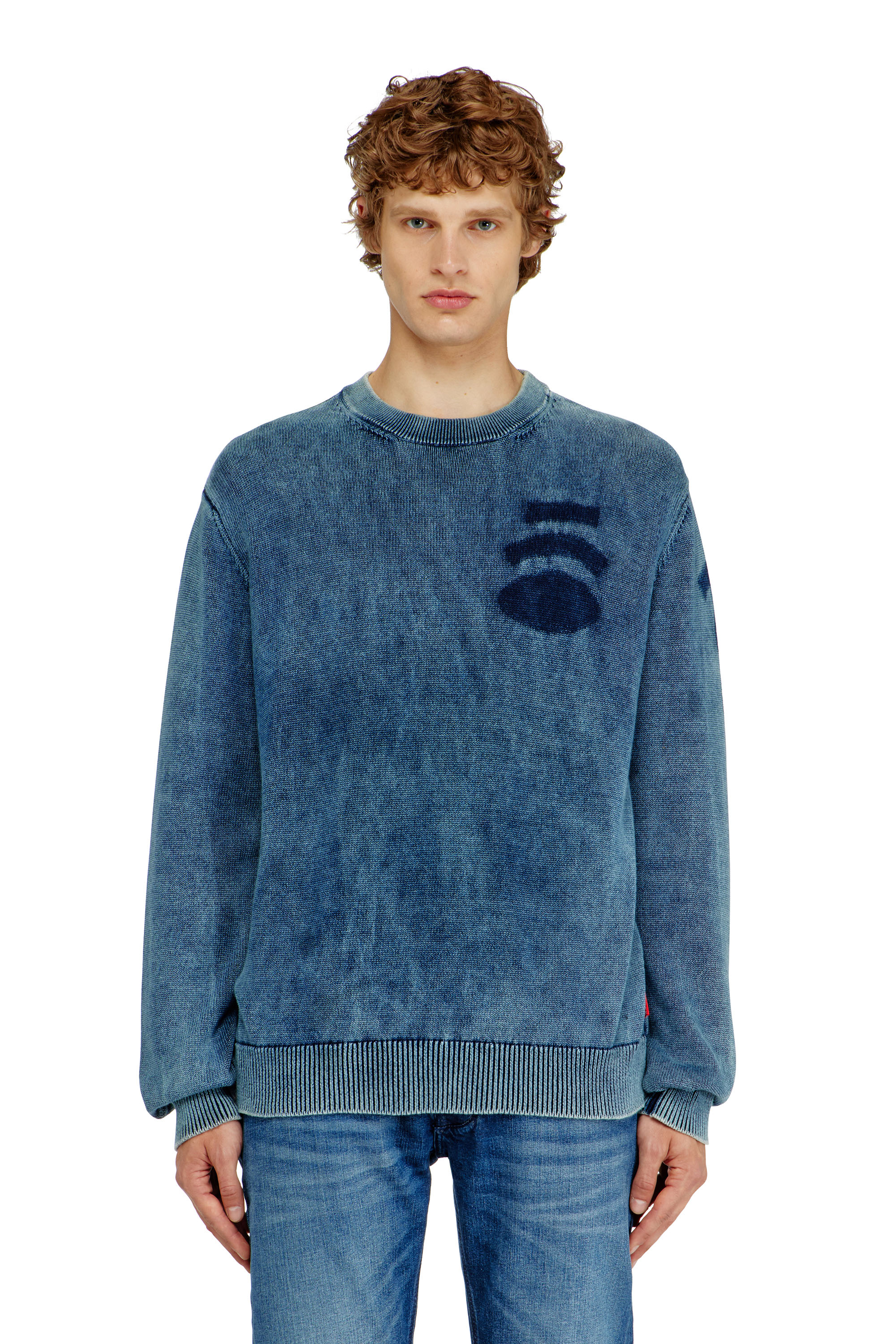 Diesel - K-PERNE, Herren Pullover in Denim-Optik mit Patch-Effekten in Mittelblau - 1