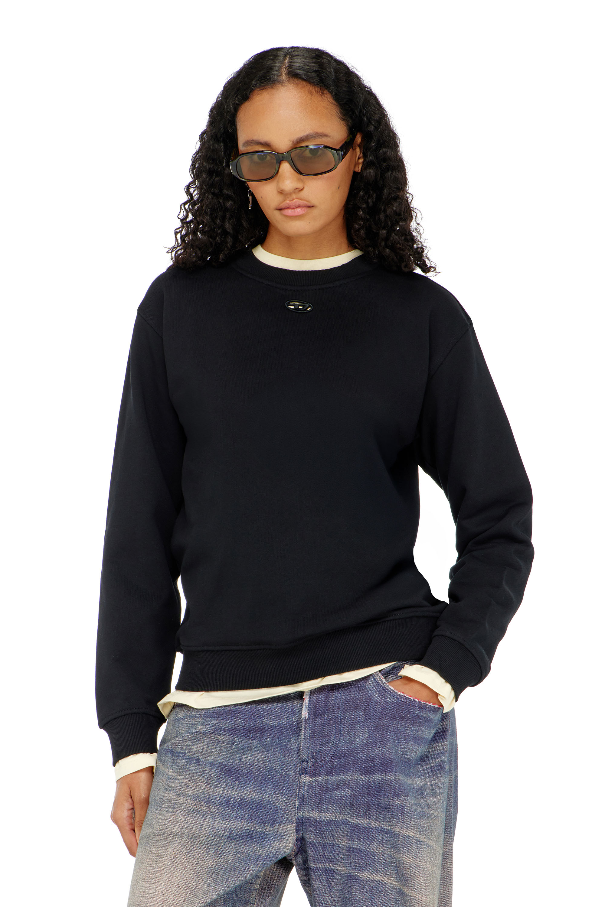 Diesel - F-NORMY-OD, Damen Baumwollsweatshirt mit ovaler D-Stickerei in Schwarz - 1