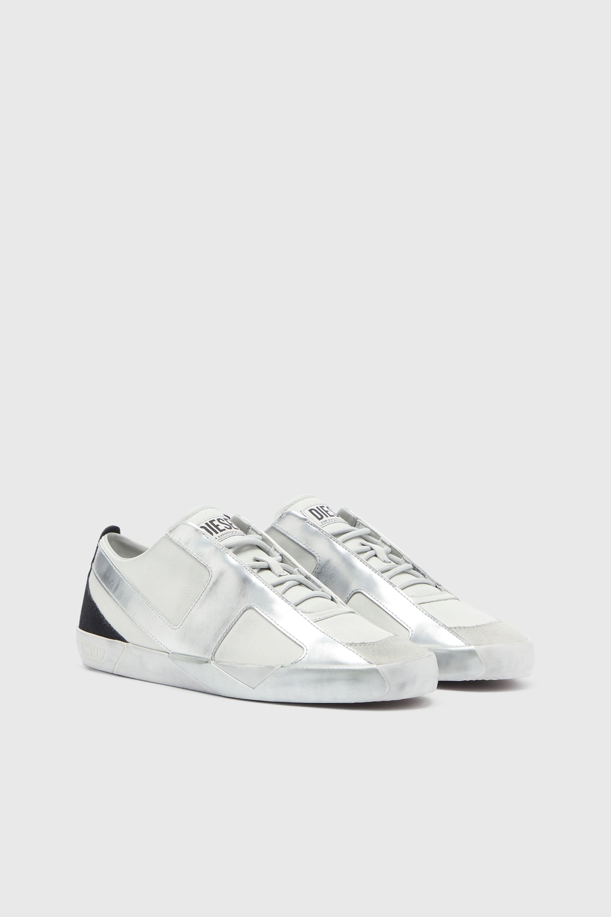 Diesel - S-SLANTE-D LOW, Herren S-Slante-D - Sneaker aus Leder und Velours mit distressed look in Wei&szlig;/Silber - 2