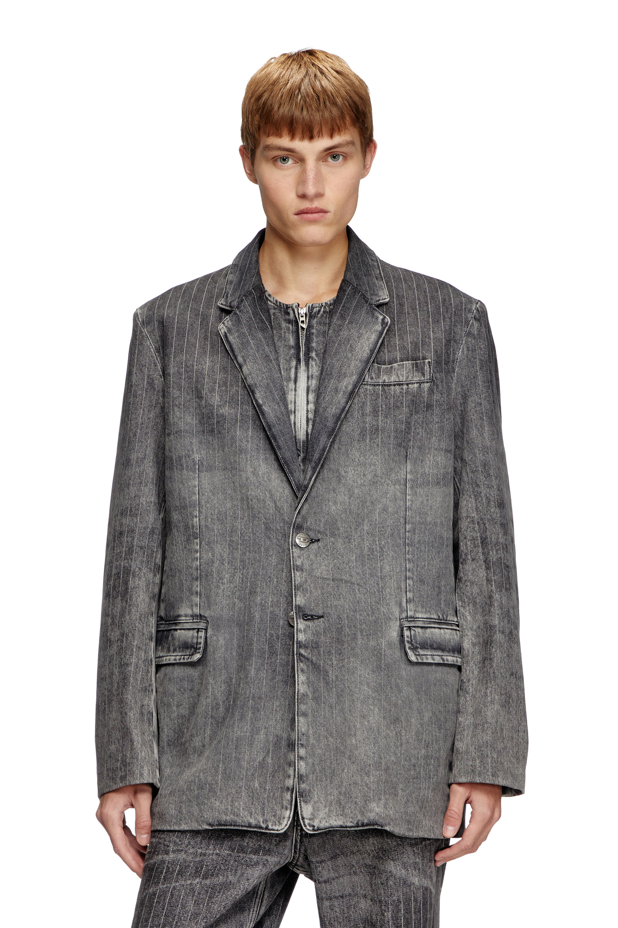 Diesel - D-REGER-S, Unisex Blazer aus Denim mit Nadelstreifen in Hellgrau - 1