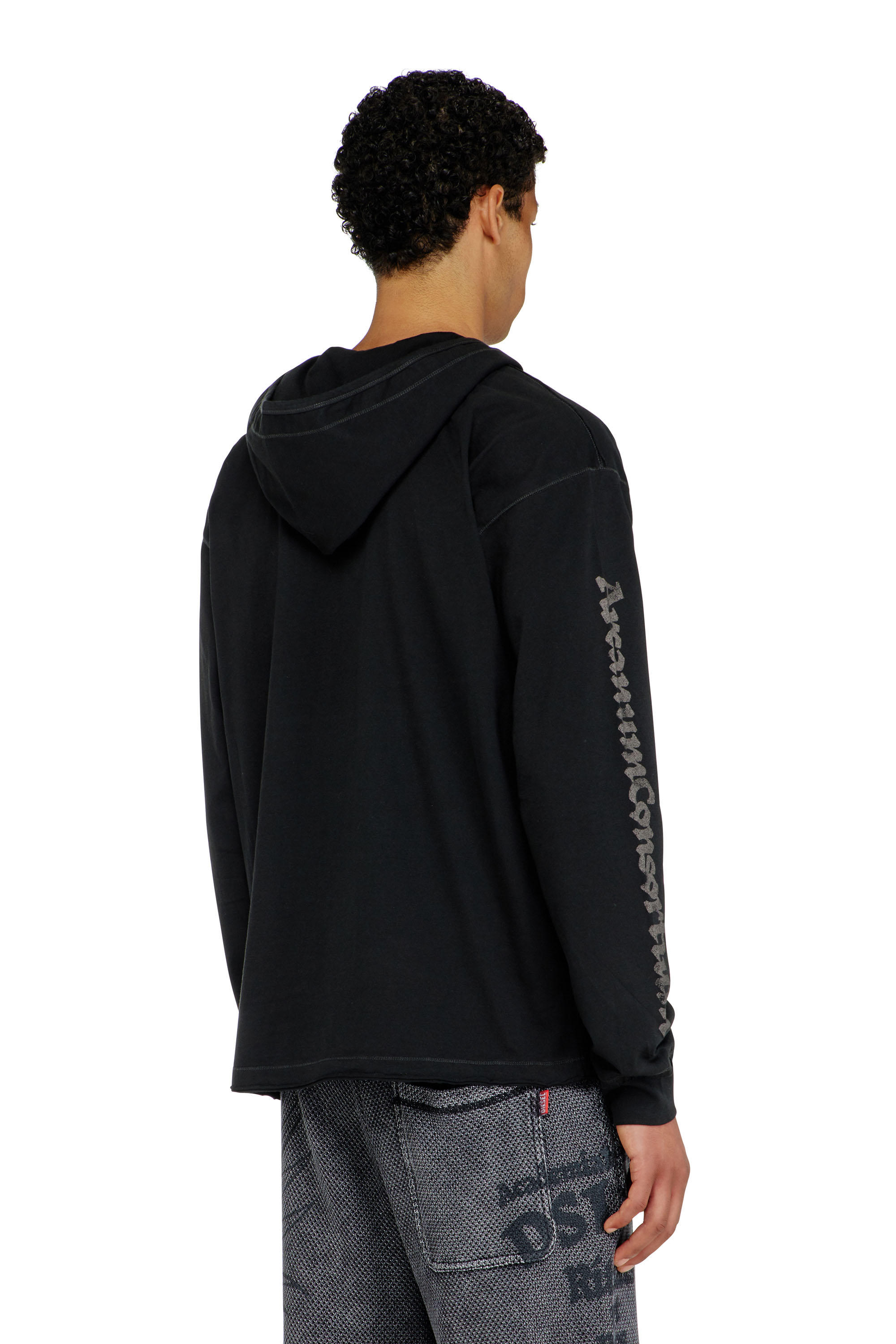 Diesel - T-PHEN-LS-HOOD-RIB, Man's Hoodie with V-neck and embroidered front in Black - 4