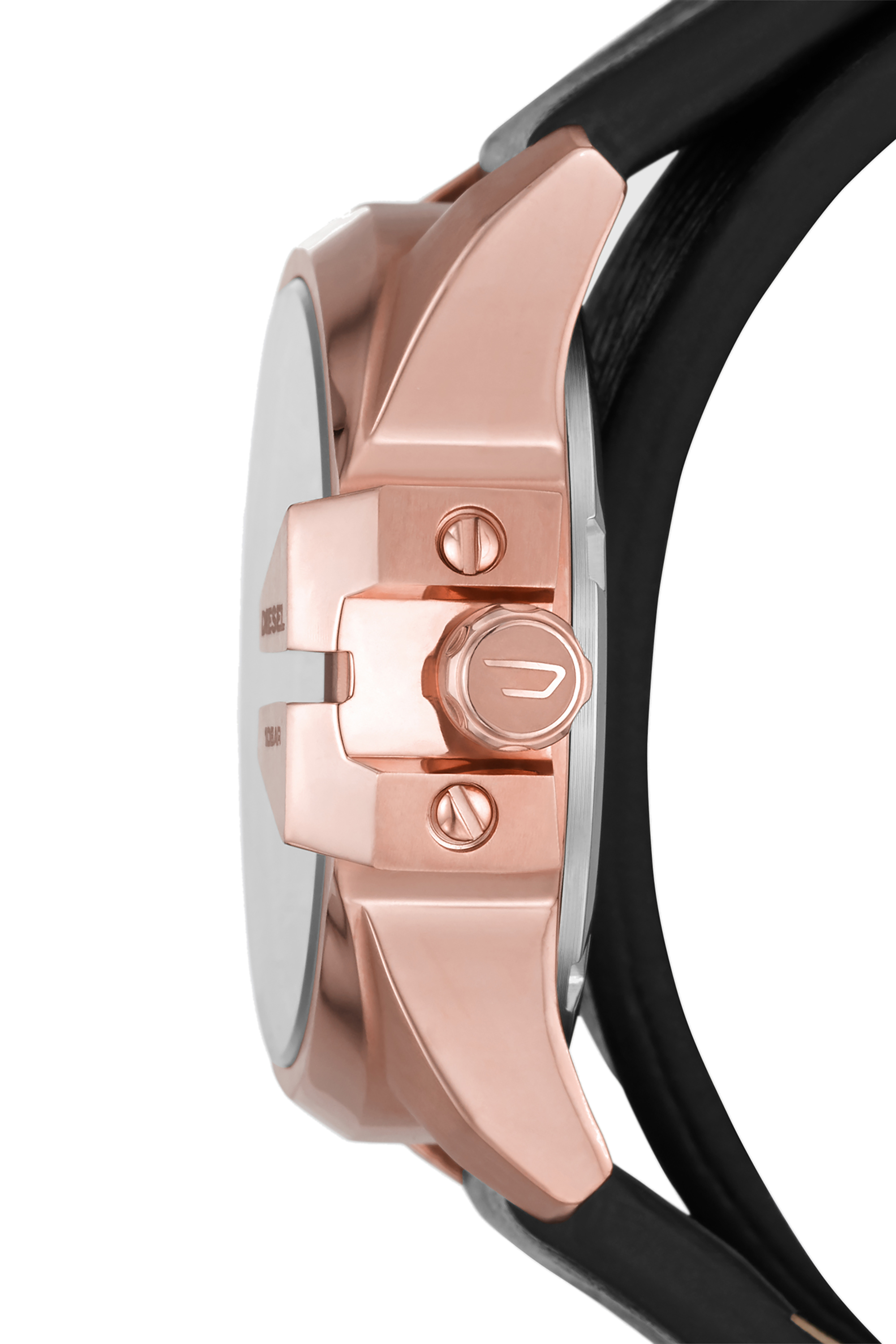 Diesel - DZ5601, Damen Baby Chief-Armbanduhr mit Drei-Zeiger-Datumsuhrwerk und schwarzem Lederarmband in Schwarz/Rosa - 3