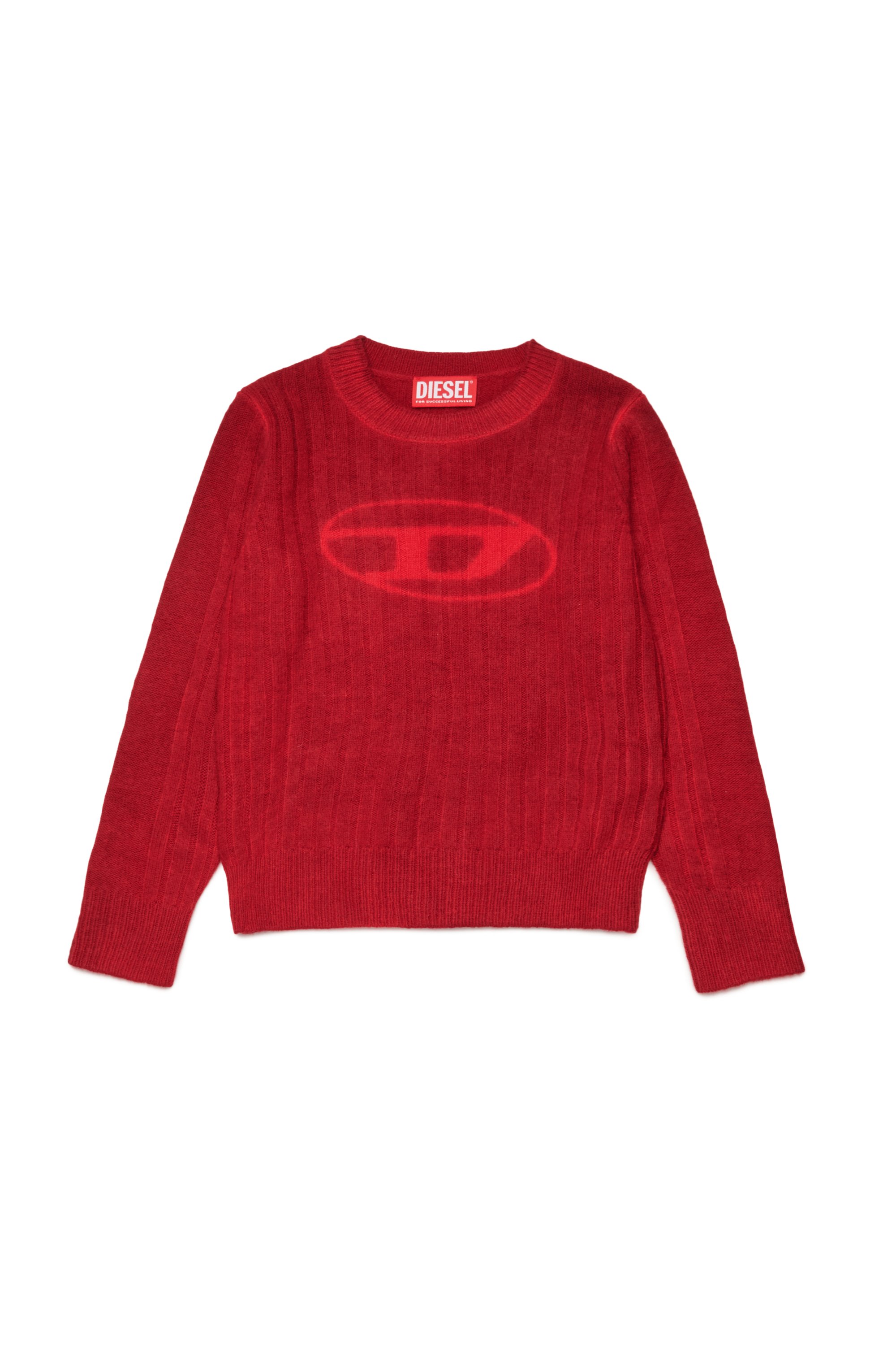 Diesel - KANDELEROD, Herren Behandelter Pullover mit Oval D-Logo in Rot - Image 1