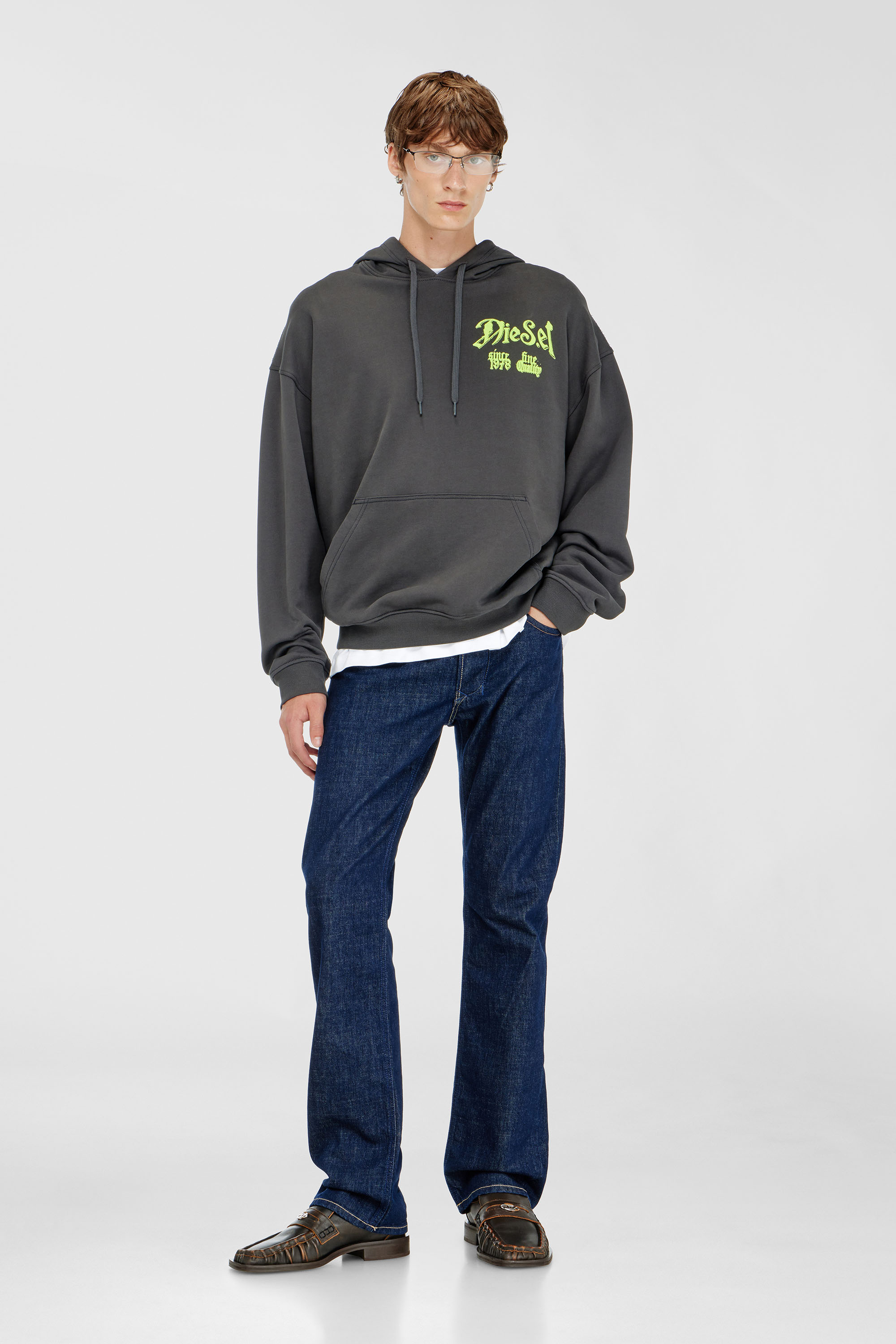 Diesel - S-BOXT-HOOD-AA2, Herren Baumwoll-Hoodie mit beflockten Grafiken in Dunkelgrau - 2