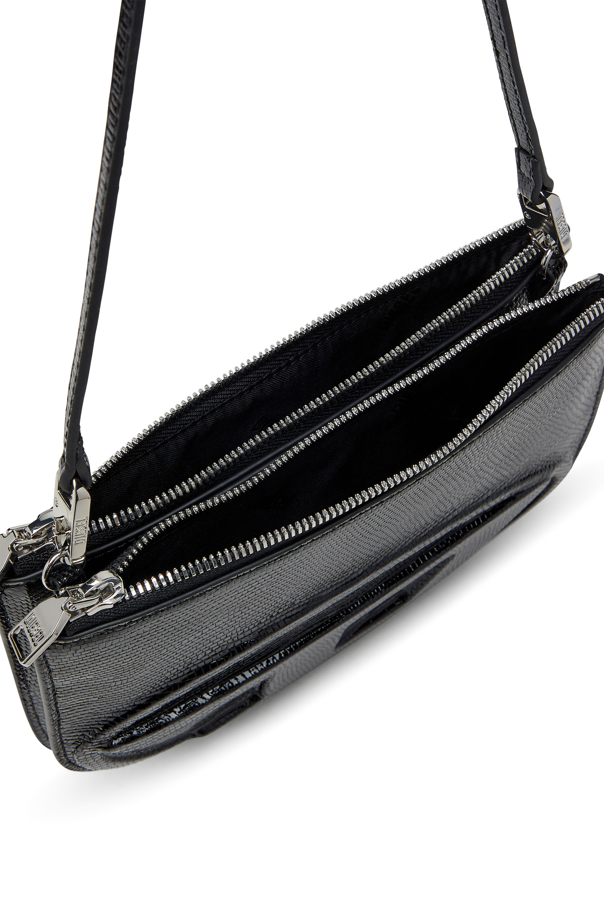 Diesel - 1DR TWIN, Damen Schultertasche mit Doppelbeutel aus geprägtem Leder in Schwarz - 3
