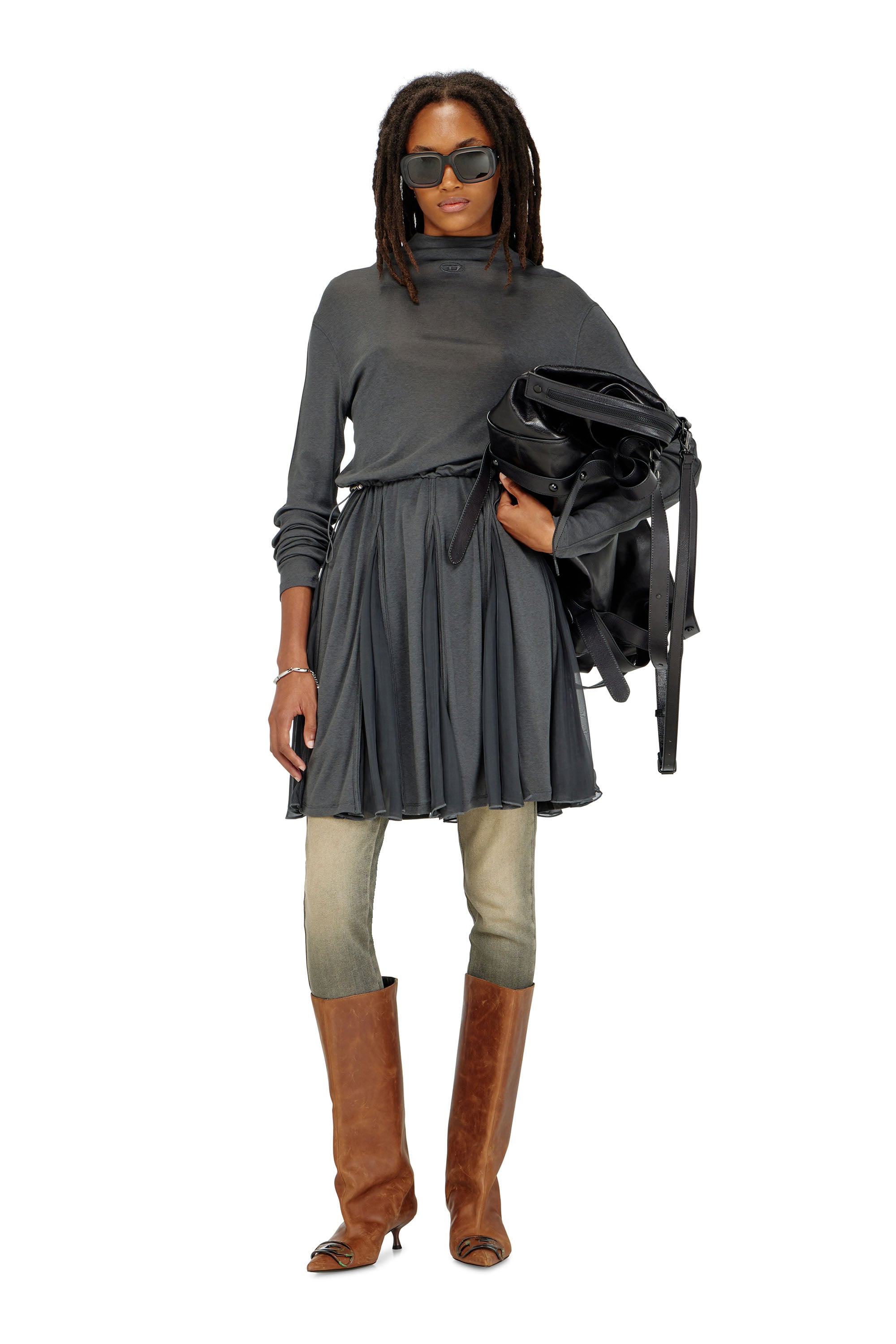 Diesel - D-REI, Damen Rollkragen-Minikleid aus Jersey und Chiffon in null - 1