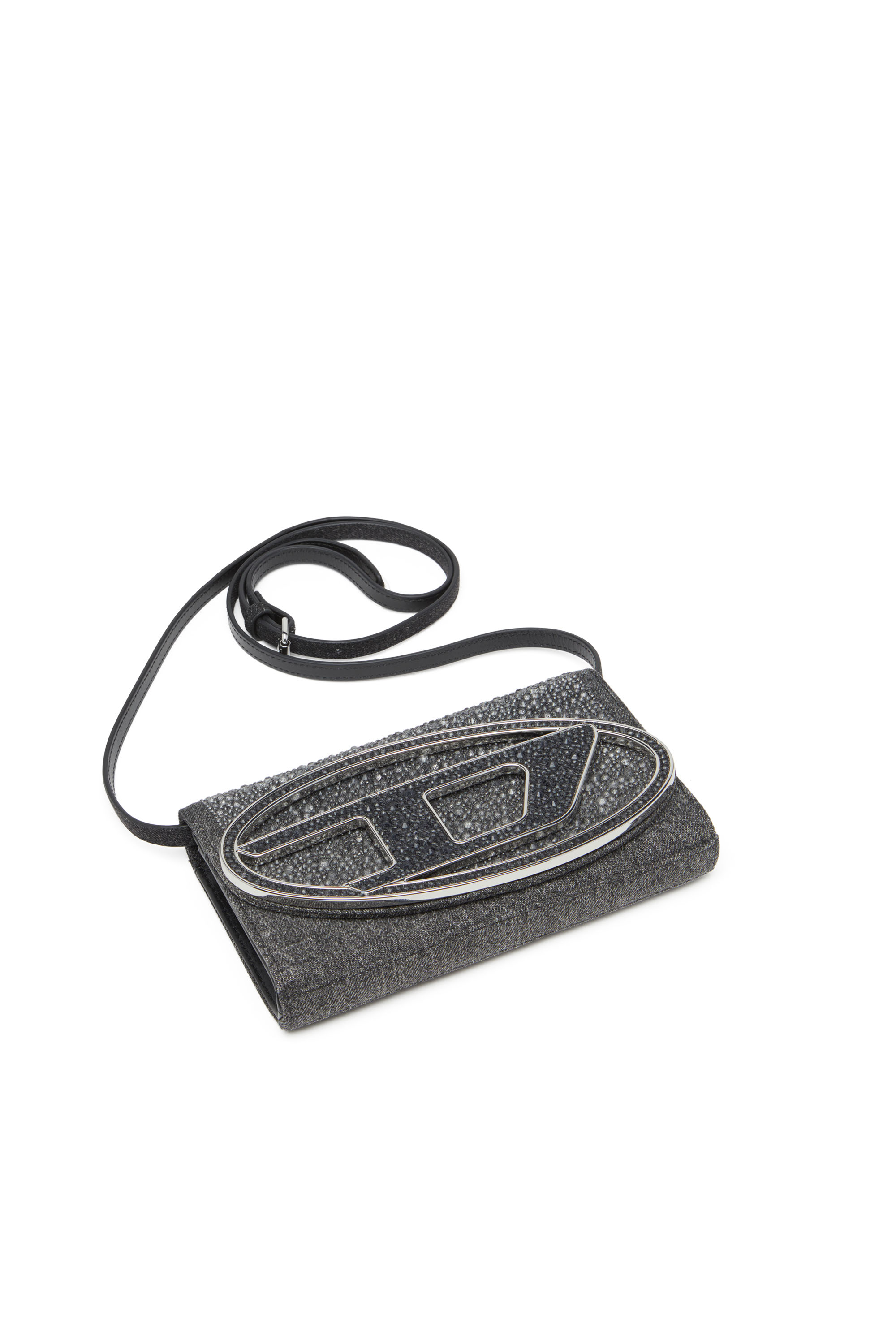 Diesel - 1DR WALLET STRAP, Woman Wallet purse in crystal denim in Black - Image 6