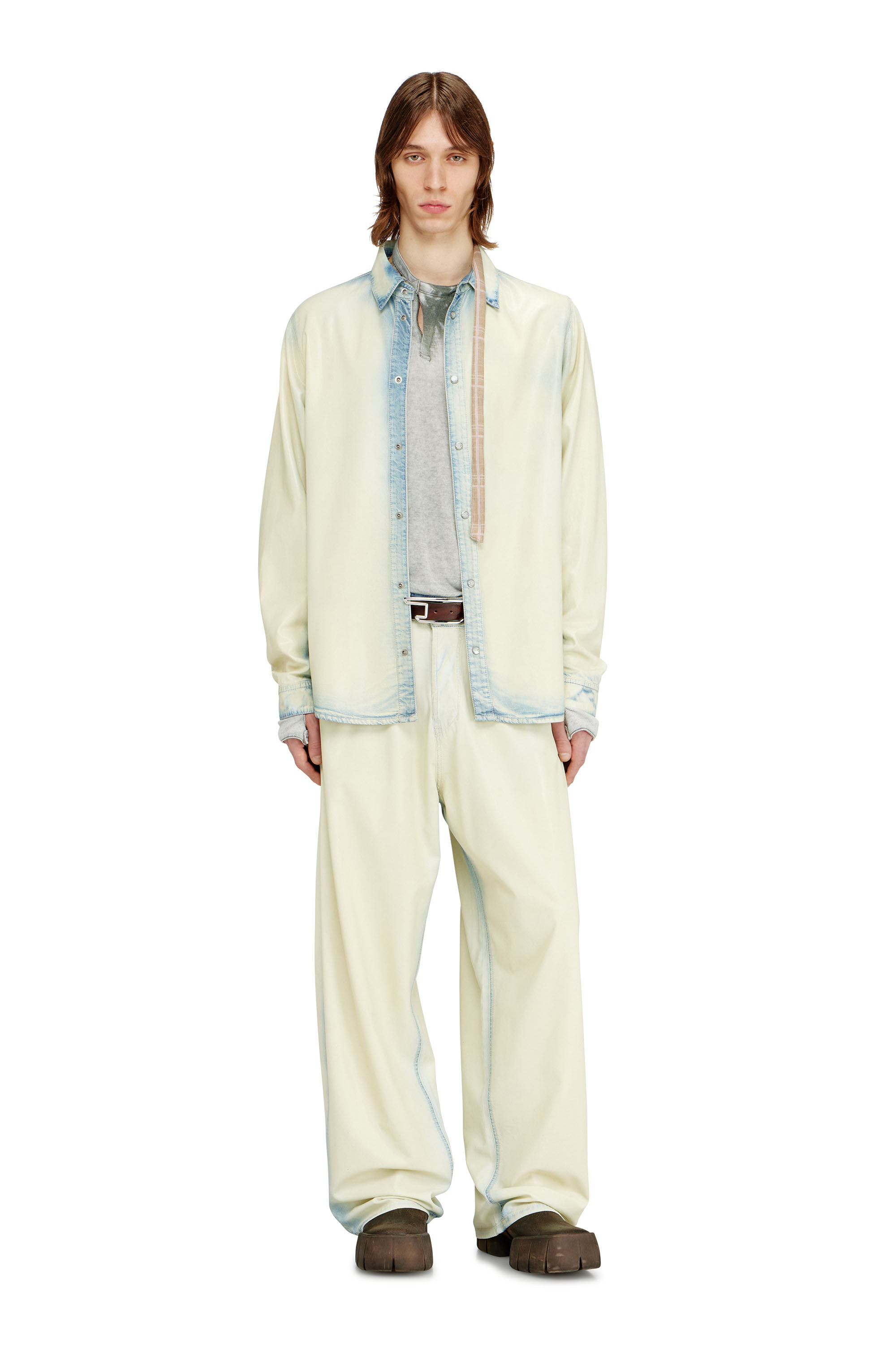 Diesel - D-SYNAR-FSI1, Herren Hemd aus flie&szlig;endem X-Ray-Bleach-Denim in Blau/Weiss - 2