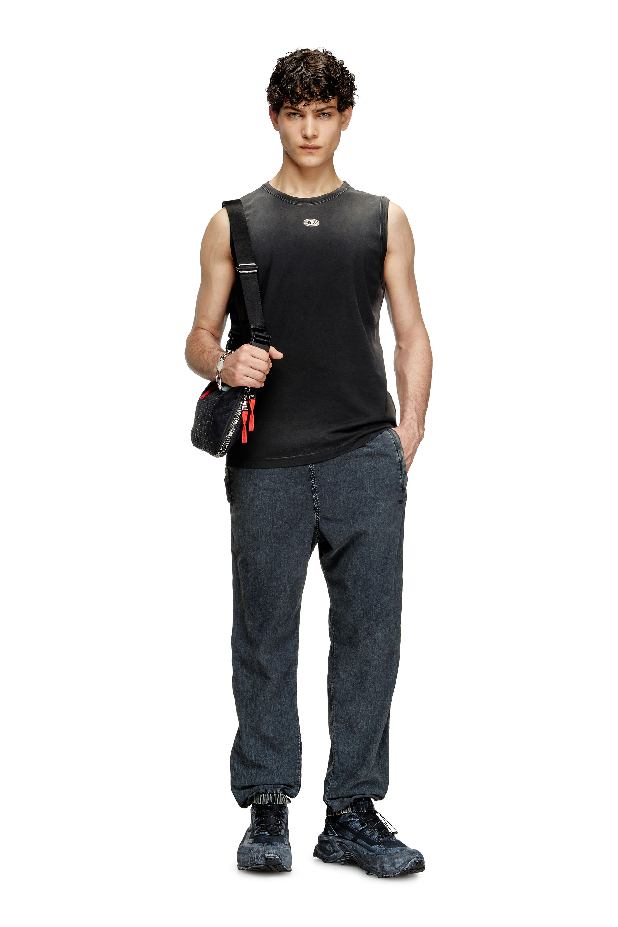 Diesel - T-BRICO-NEW, Herren Verblasstes Tanktop mit Cutout-Oval D in Schwarz - 1