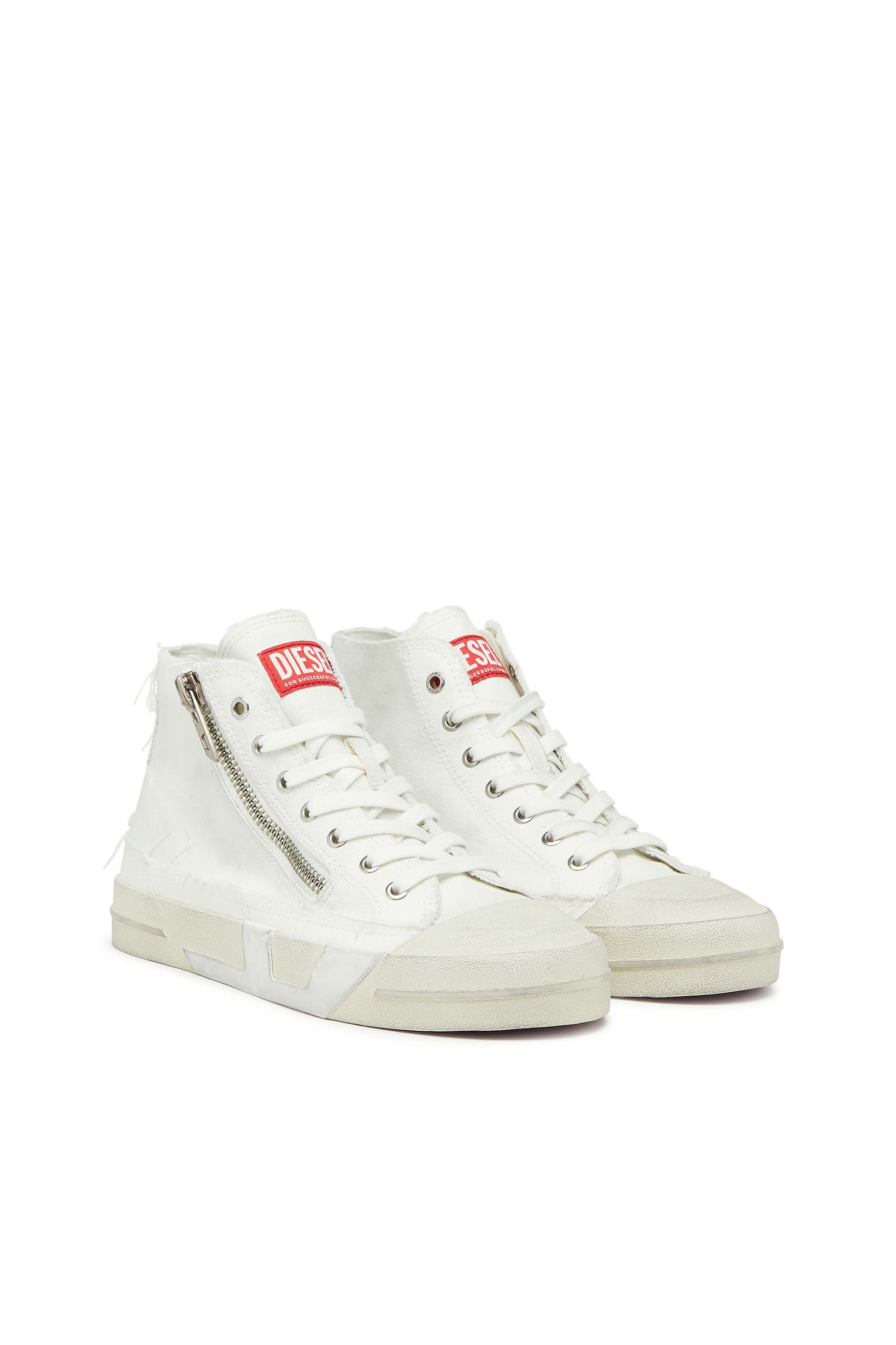 Diesel - S-D-VERSE ZIP MID II, Herren S-D-Verse - Sneakers aus ausgefranstem Canvas mit D Logo in Wei&szlig; - 2