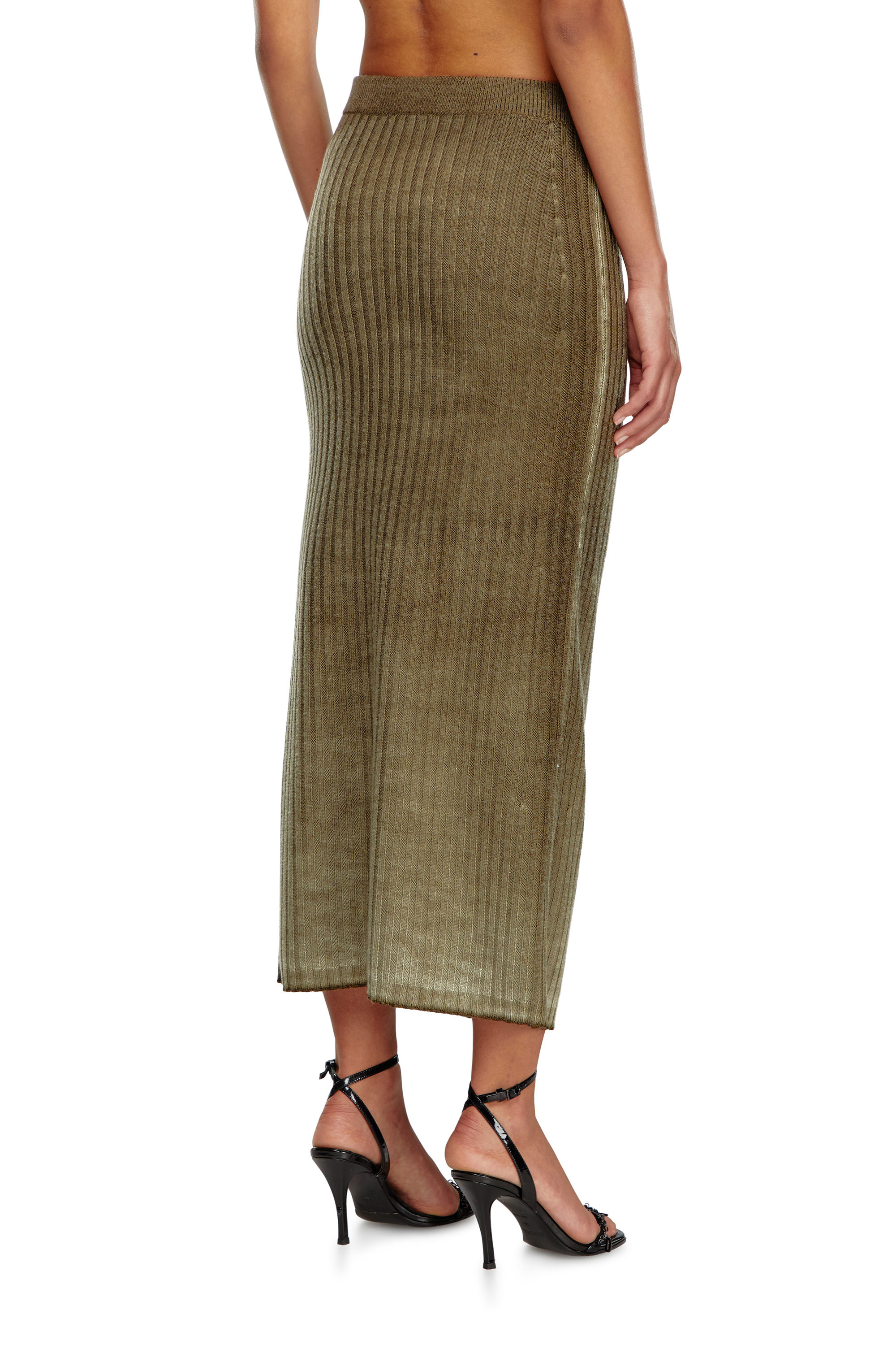 Diesel - M-ASI, Woman Midi skirt in treated wool knit in Green - Image 4