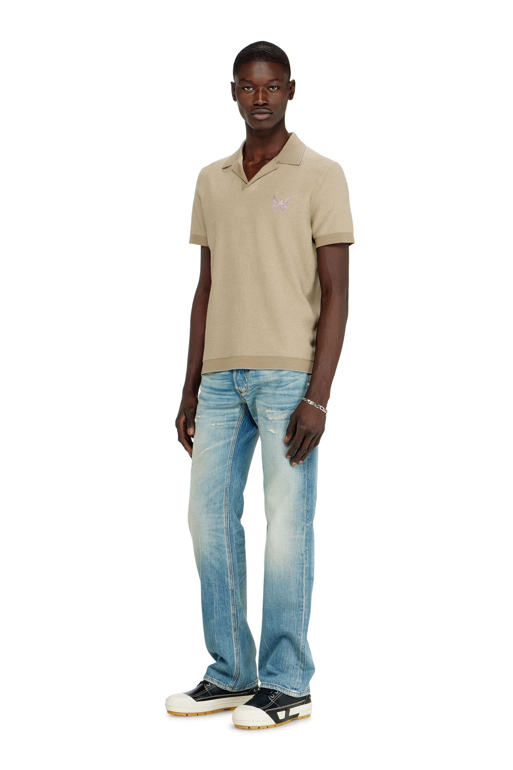 Diesel - K-RAILES, Herren Poloshirt aus Boucl&eacute;-Strick mit Phoenix-Logo in Beige - 2