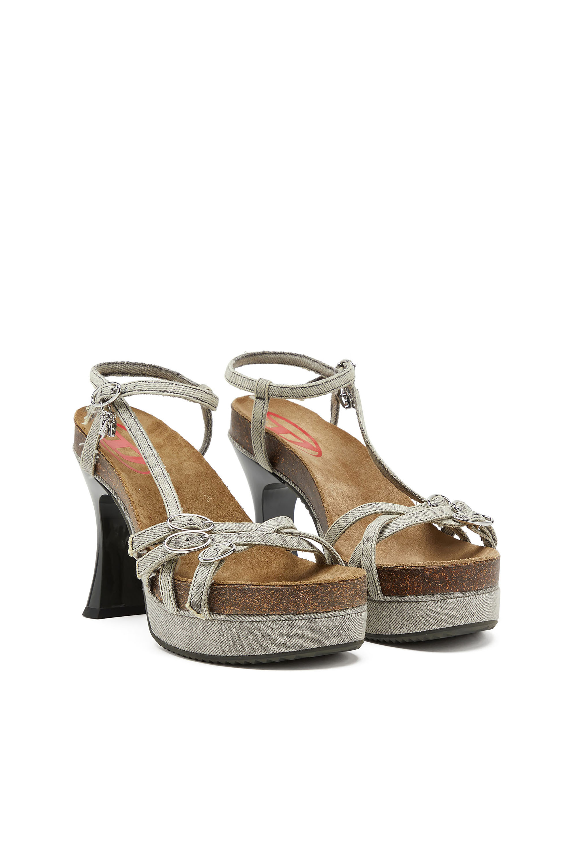 Diesel - D-WOODSTOCK 105 SANDAL, Damen D-Woodstock-Plateausandalen mit Riemchen in Denim in Grau - 4