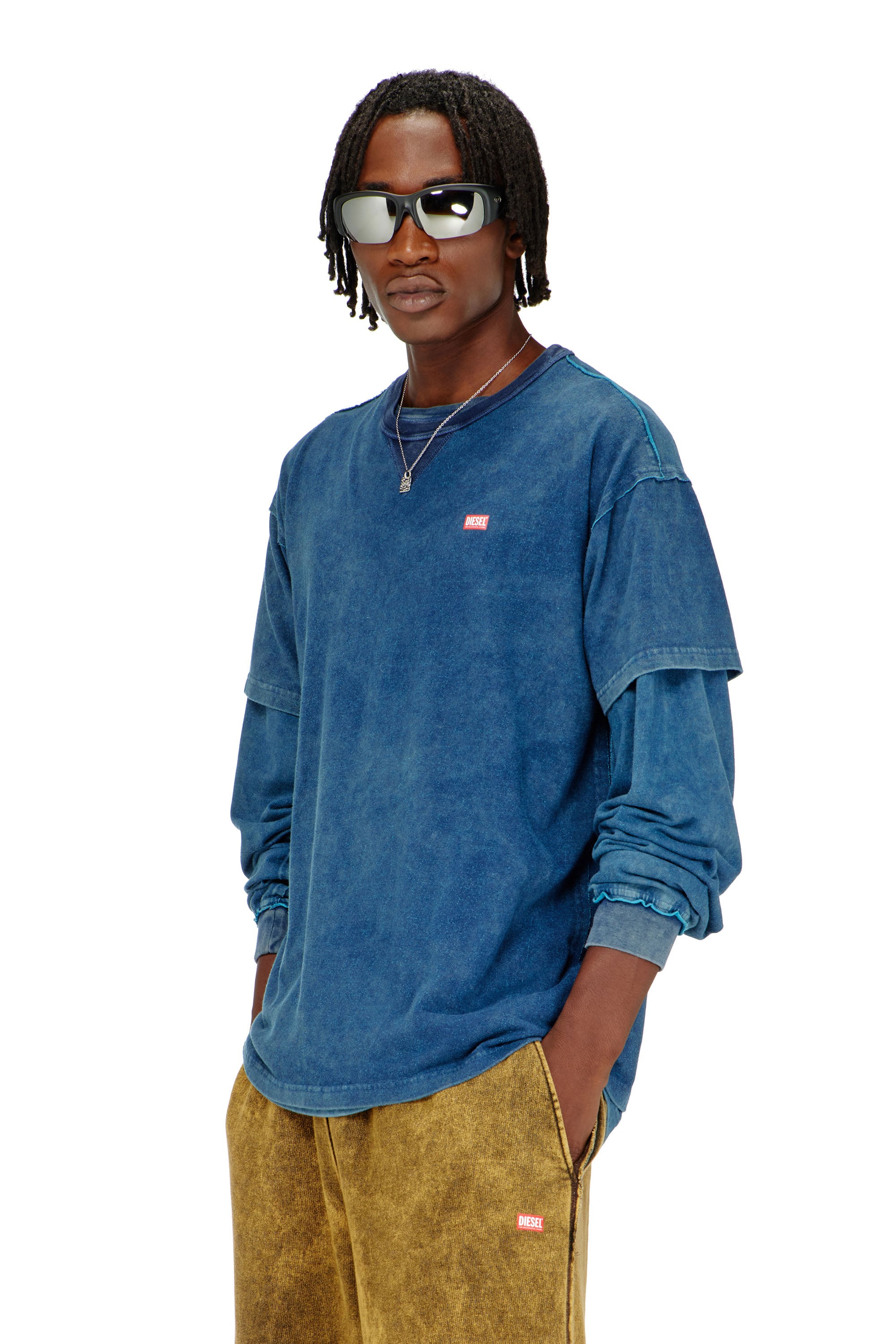 Diesel - T-NORM-RAW, Herren Acid-wash T-Shirt mit ausgefransten Details in Blau - 1