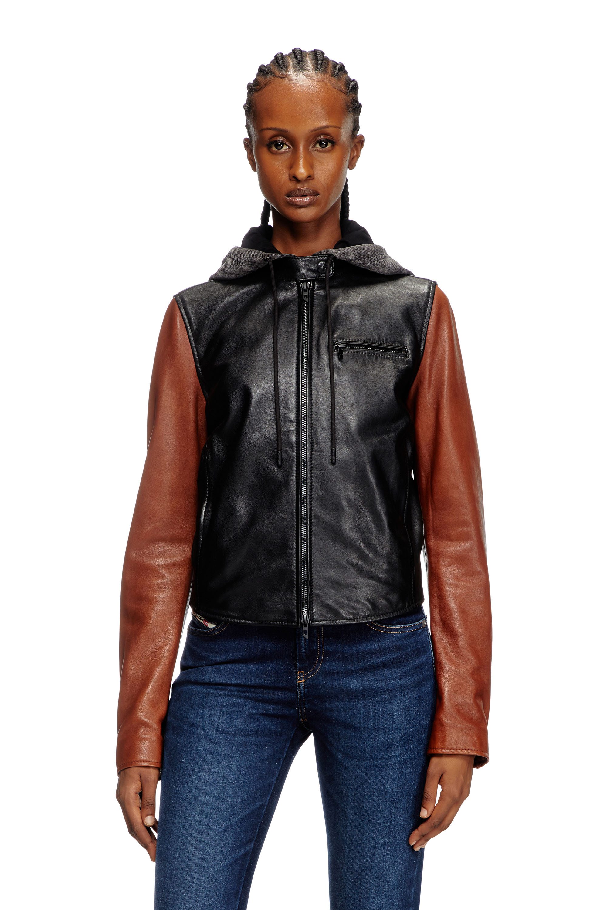 Diesel - L-OUDER, Damen Jacke aus Leder im Colour-Block-Design in null - 1