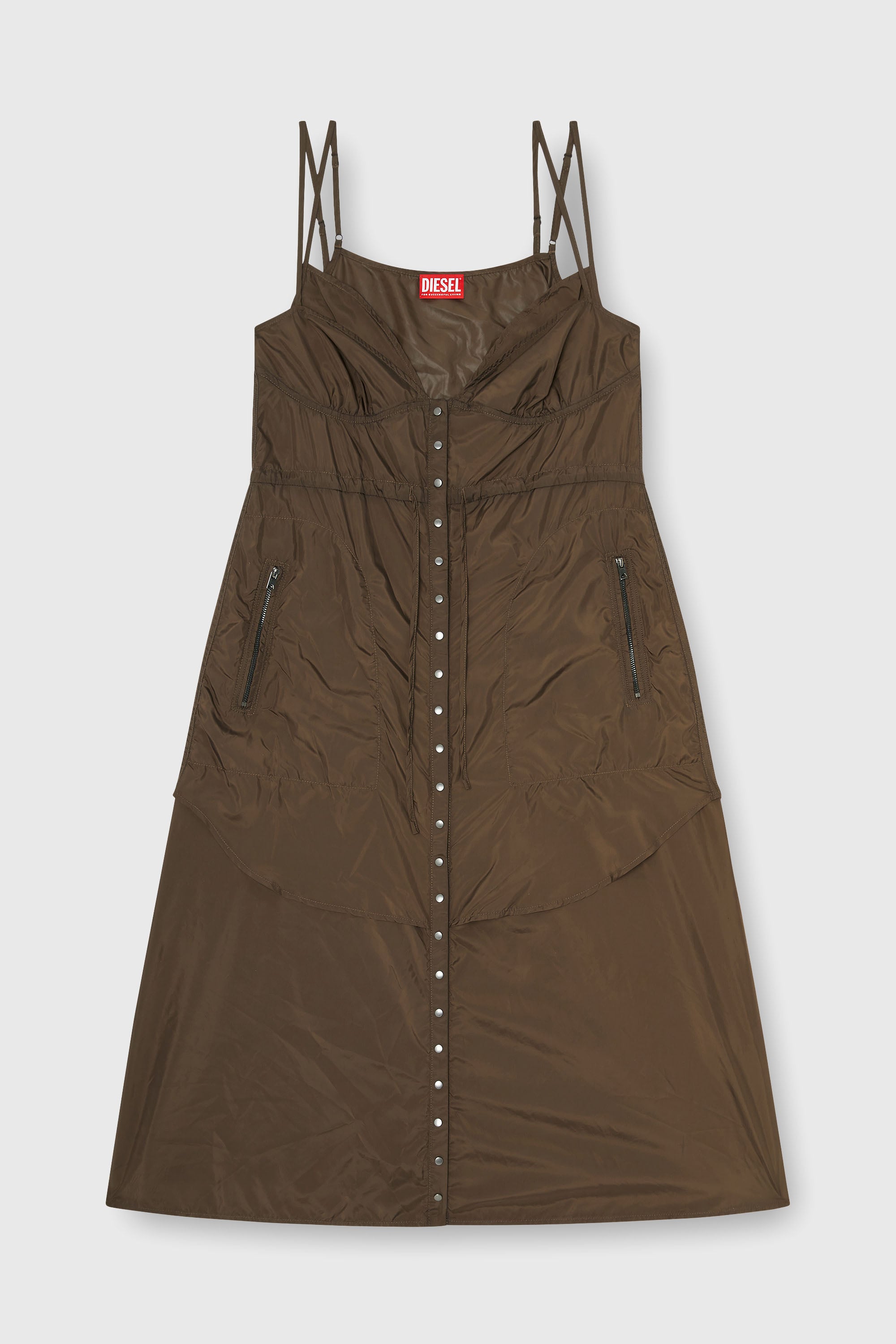 Diesel - D-OROTEA-T1, Damen Leichtes Nylonkleid mit Lagen-Design in Braun - 1