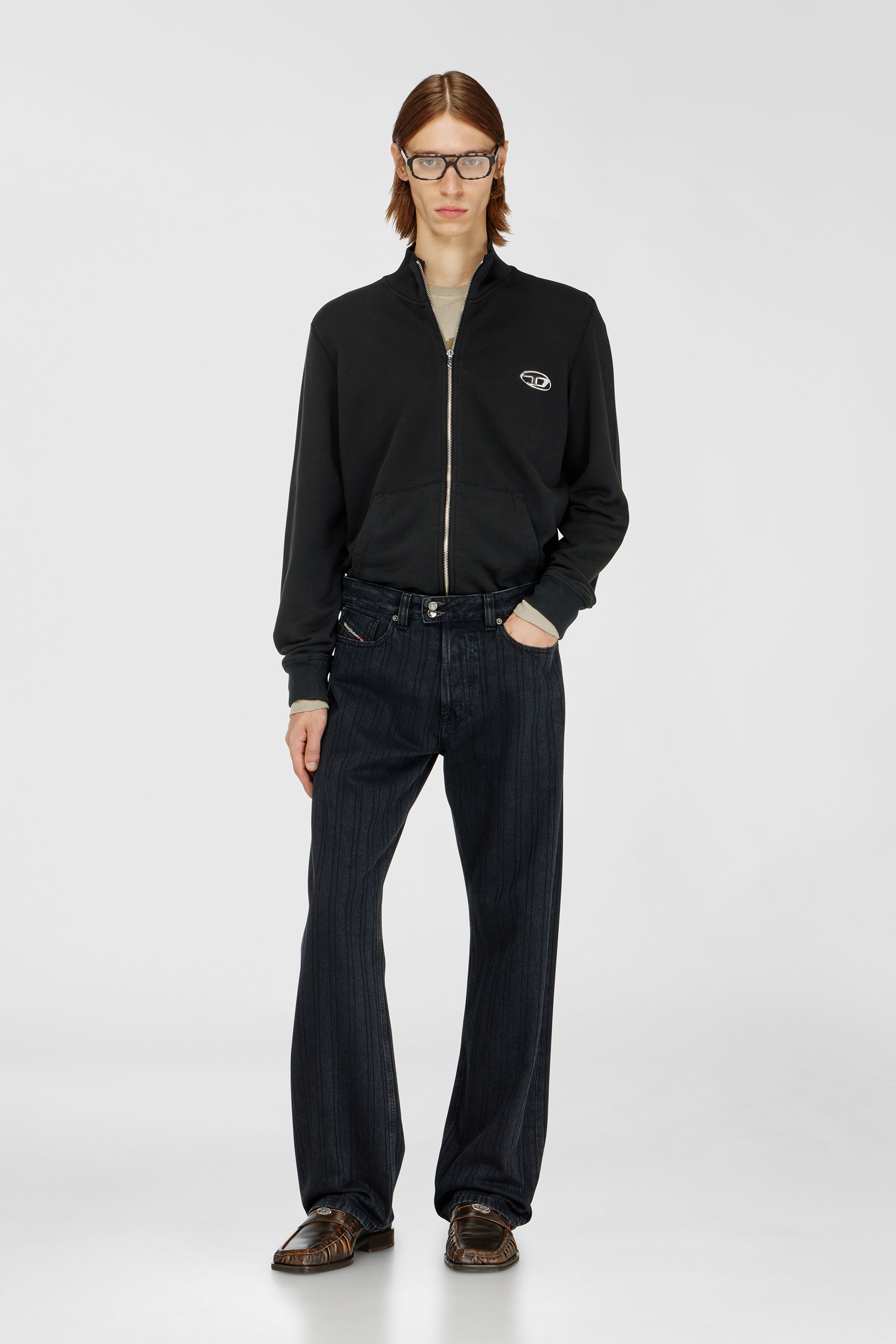 Diesel - S-GINN-ZIP-IOD, Herren Sweatshirt mit Stehkragen und metallischem Oval D in Schwarz - 1