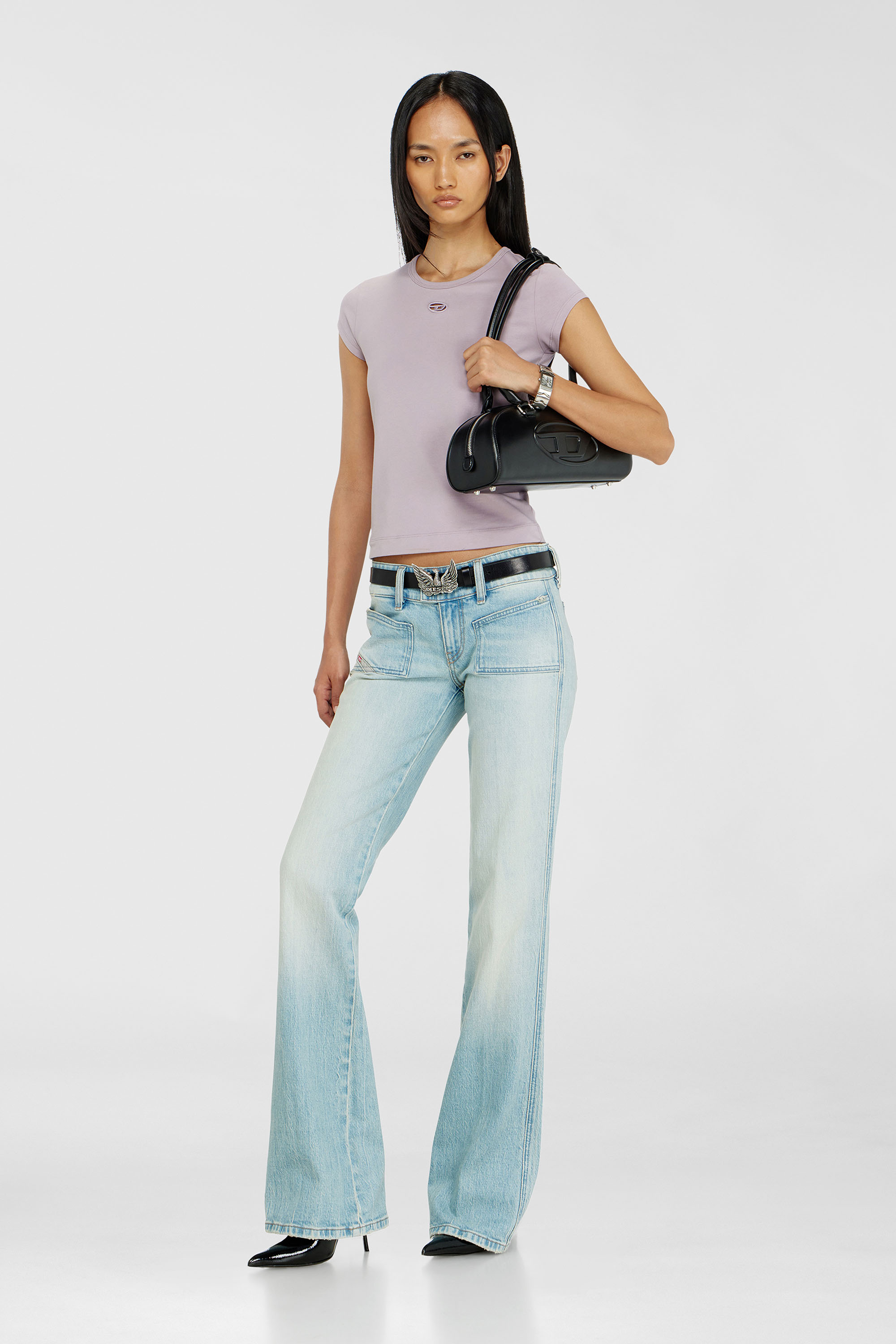 Diesel - T-ANGIE-OD, Damen T-Shirt mit ausgeschnittenem, besticktem Logo in Lila - 2