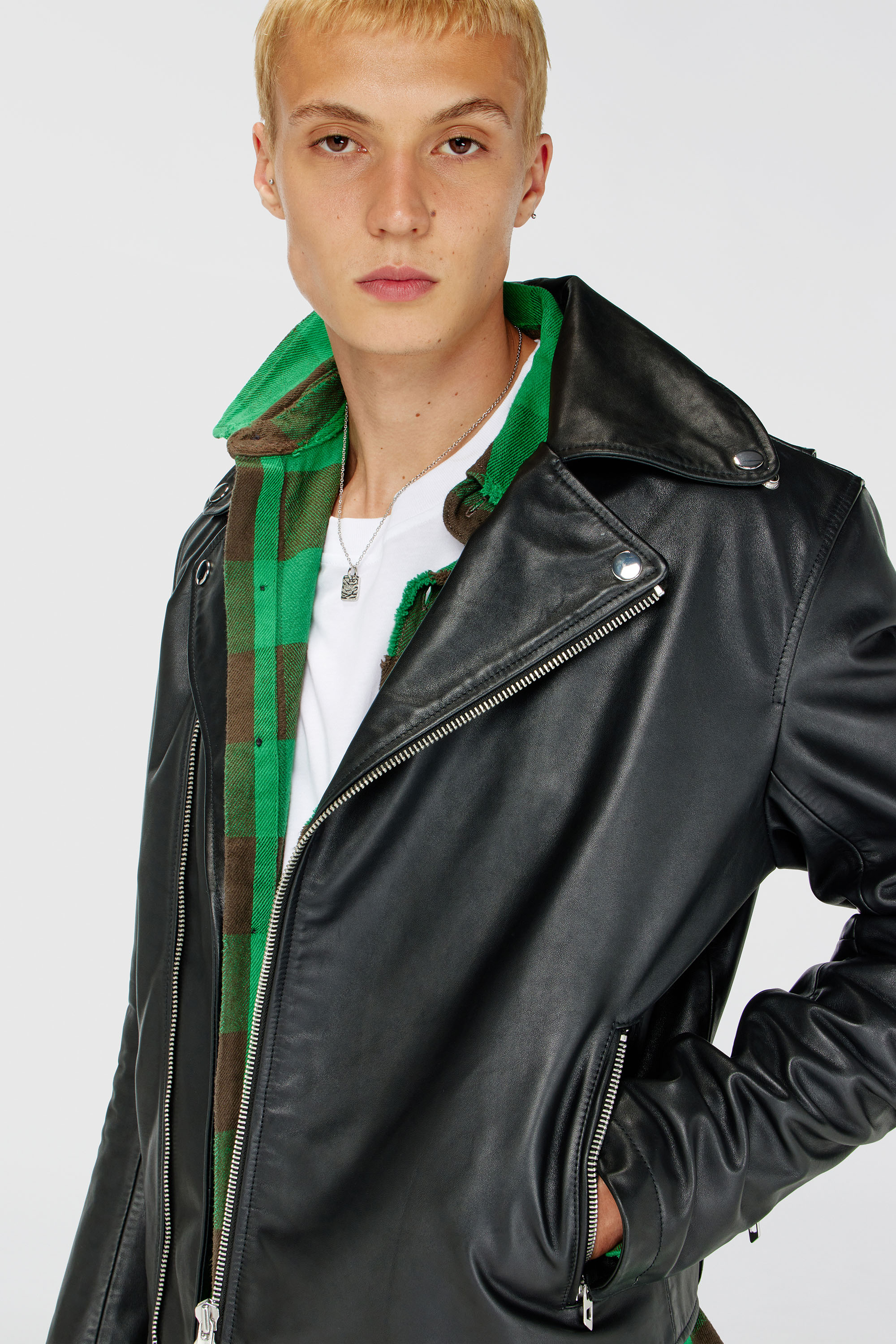 Diesel - L-EO-WRD, Herren Bikerjacke aus gewachstem Leder in Schwarz - 5